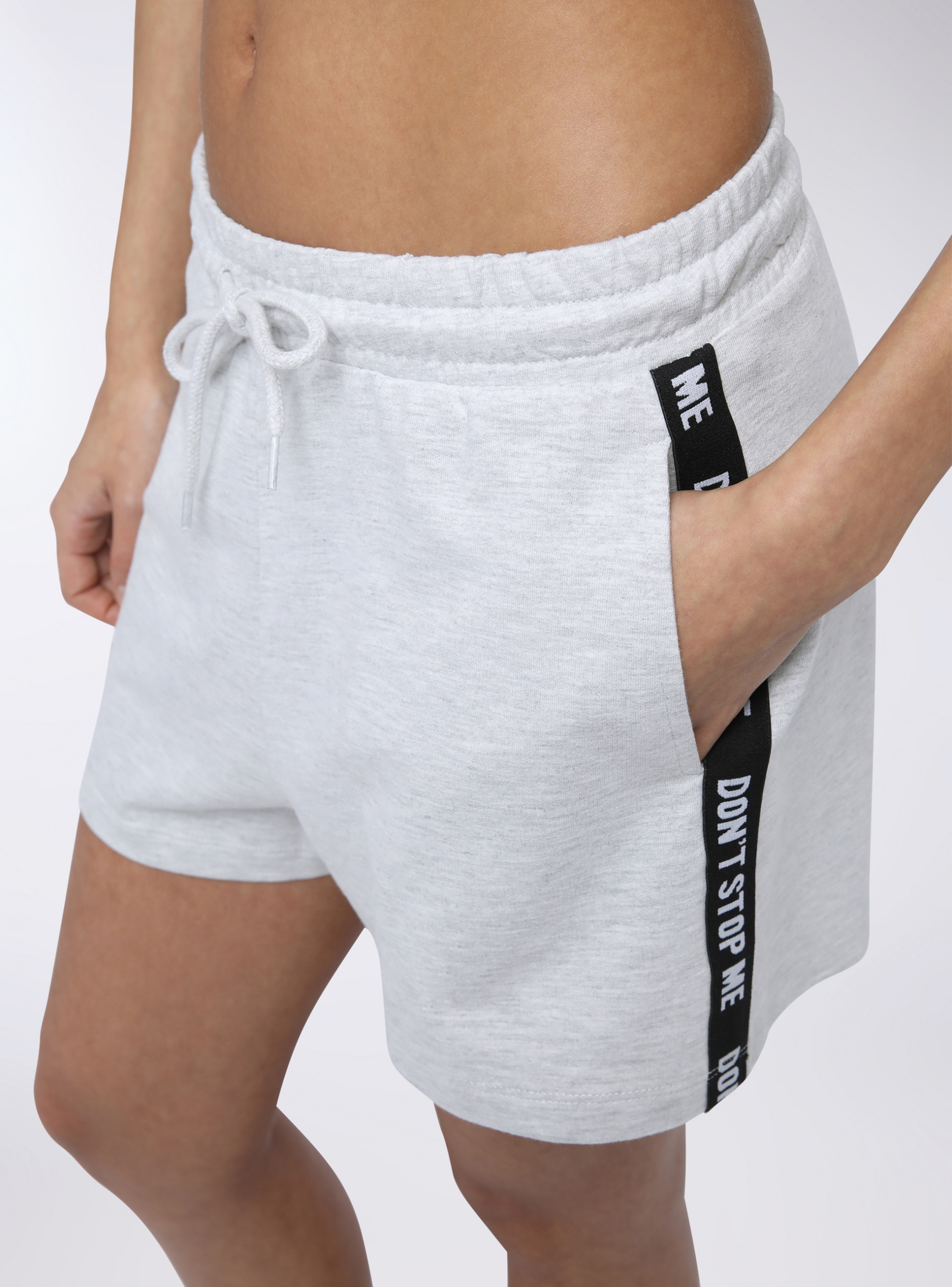 Light grey melange Tracksuit shorts with side stripes and