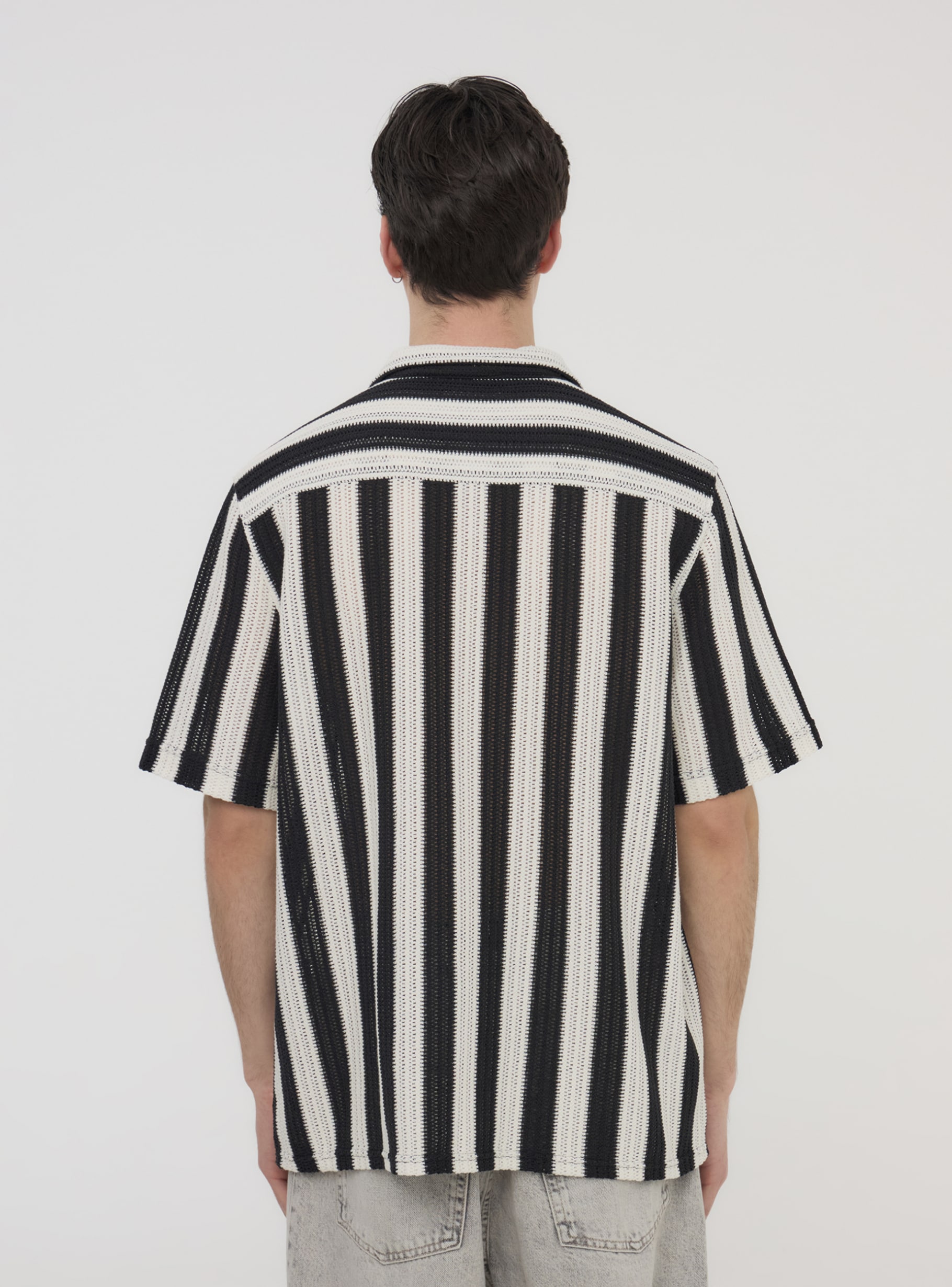 トップス evisen STRIPE CROCHET SHIRT - BLACK トップス STRIPE