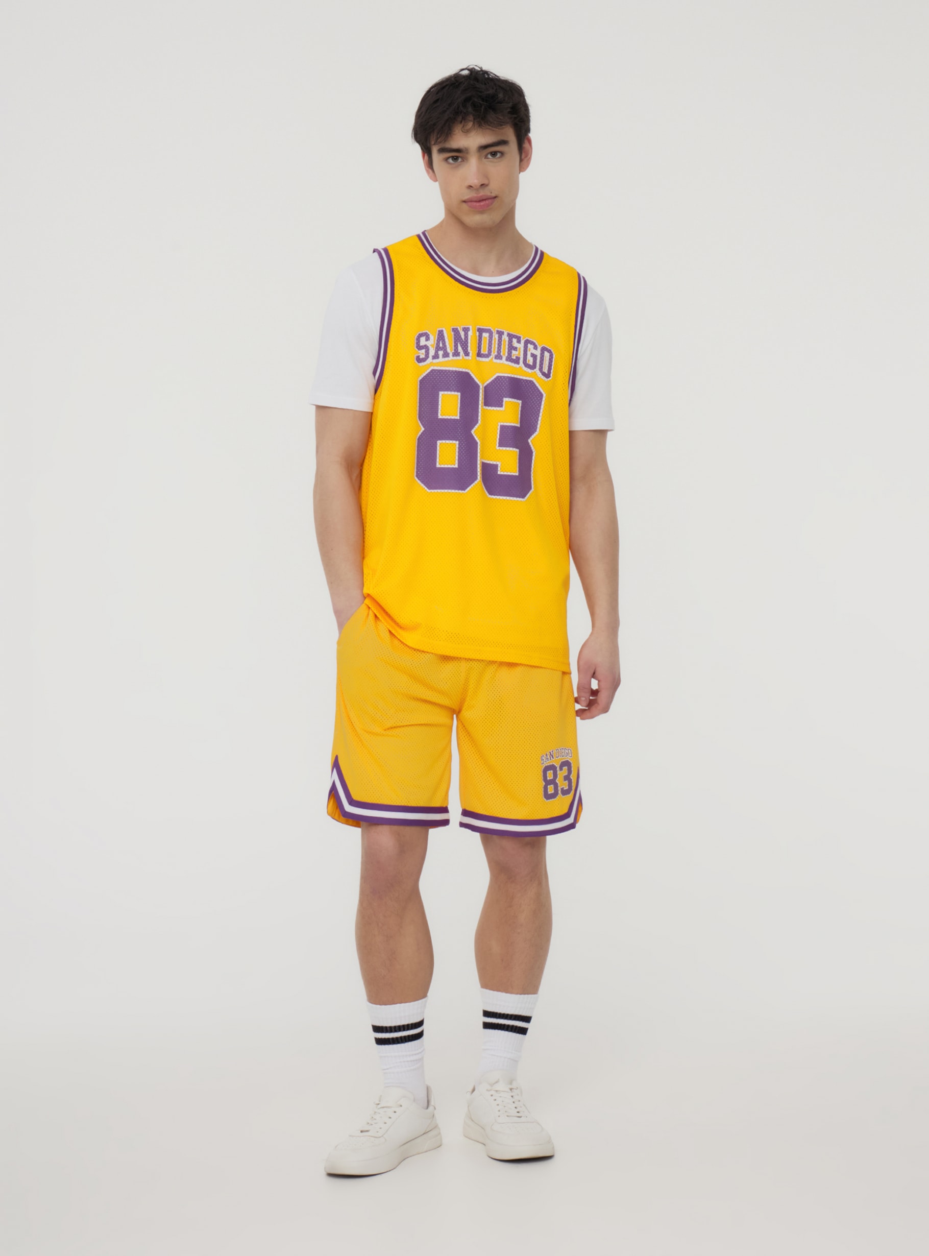 Yellow sun Basket mesh tank top with print - Buy Online