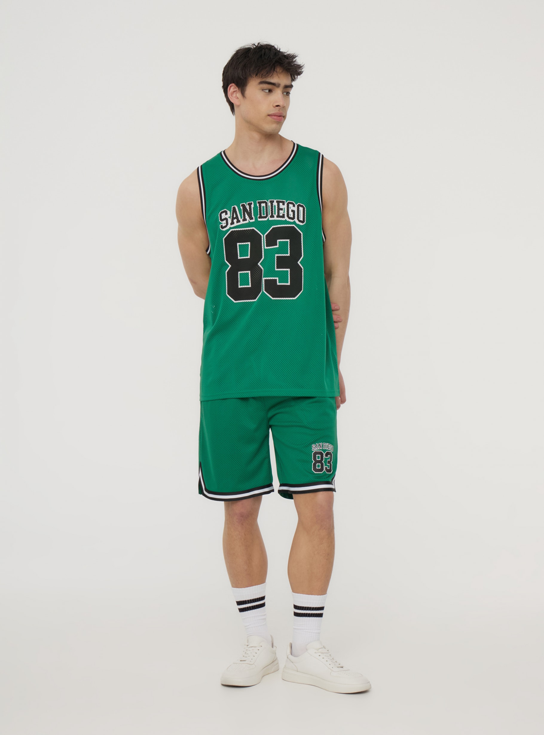 Green sport Basket mesh tank top with print - Buy Online