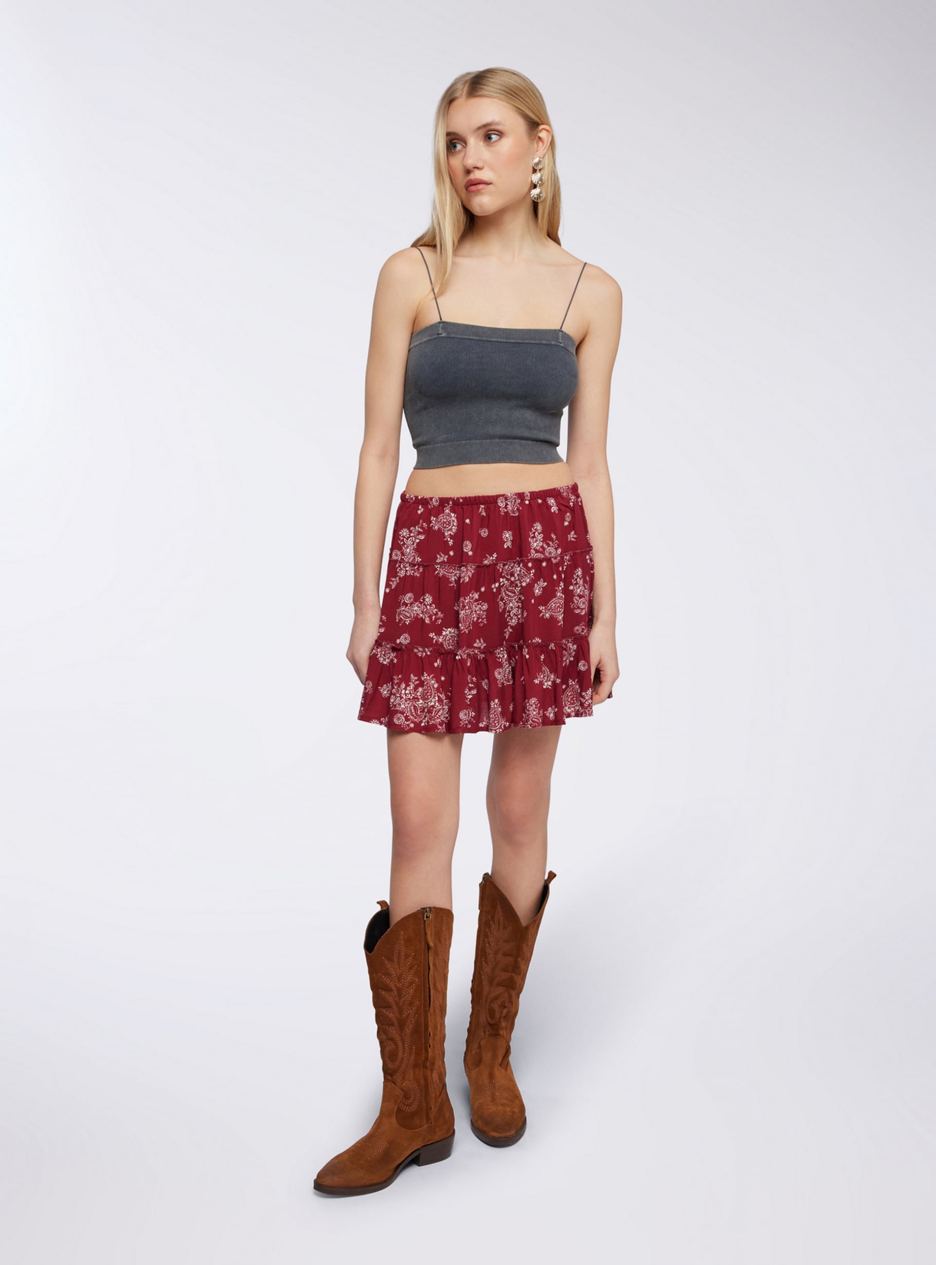 Var red dark Tiered patterned mini skirt Buy Online Terranova
