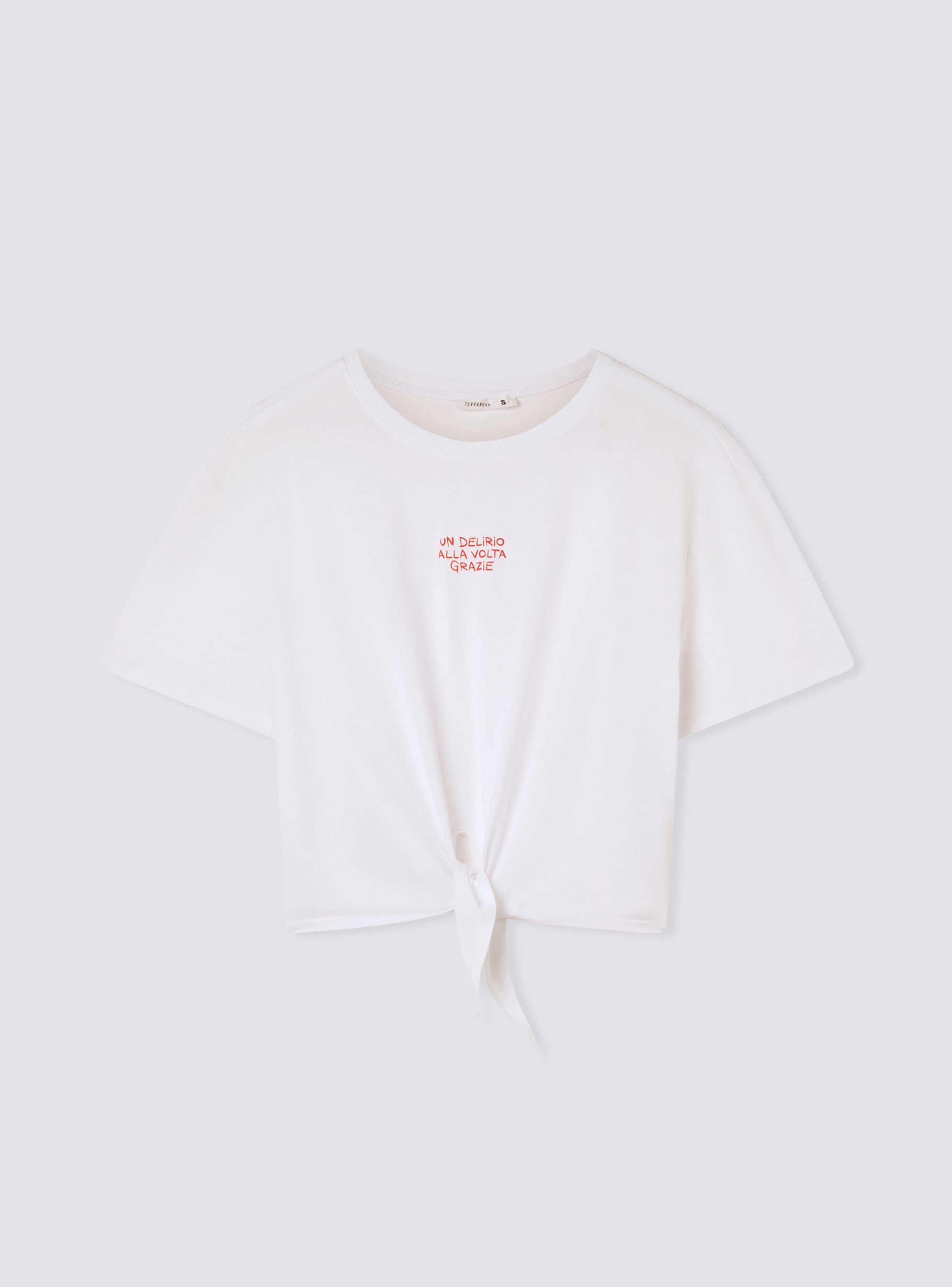 Optical white Wide crop T-shirt with print and knot - Buy