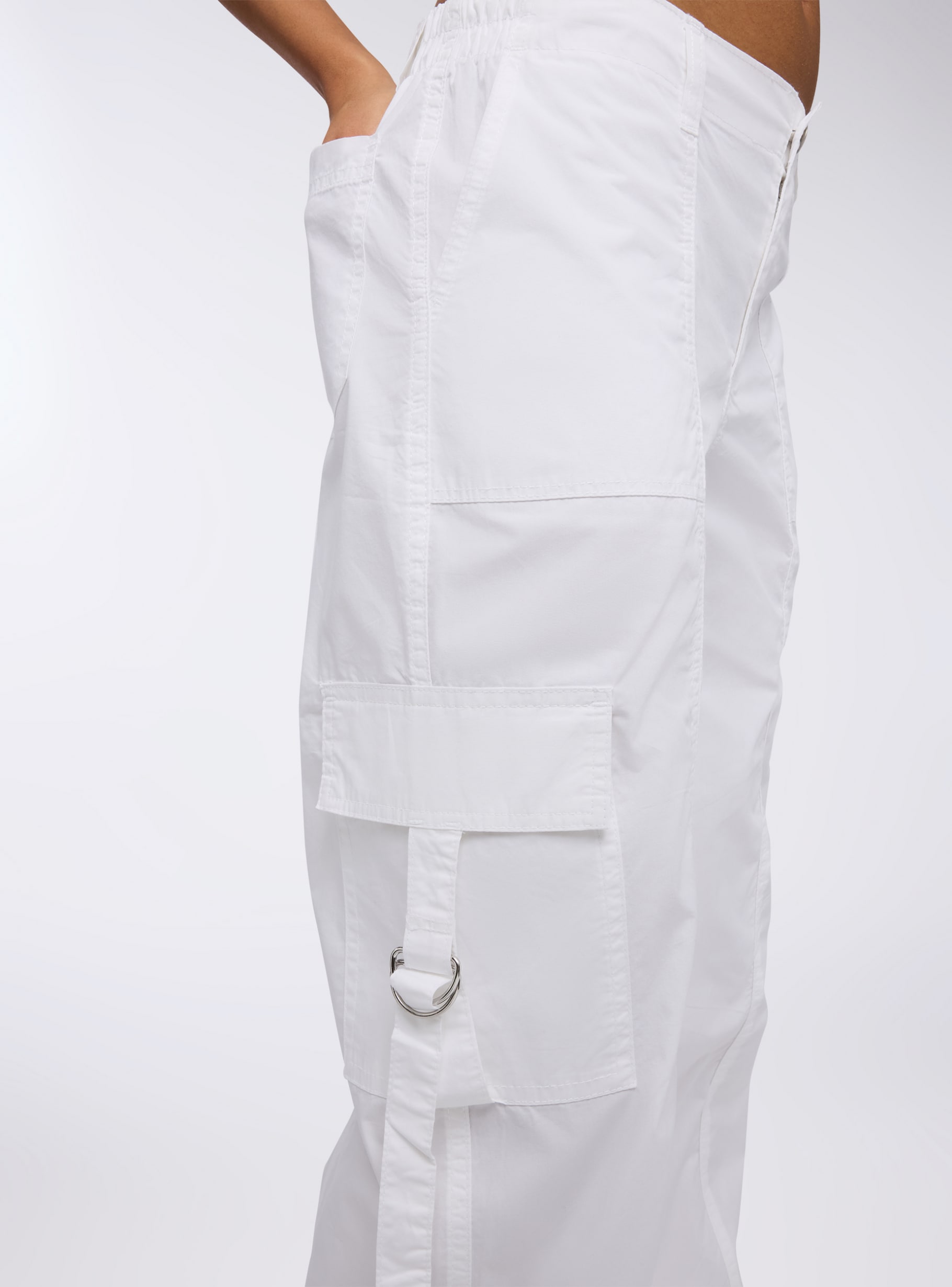 Optical white Cargo trousers with drawstring at the hem