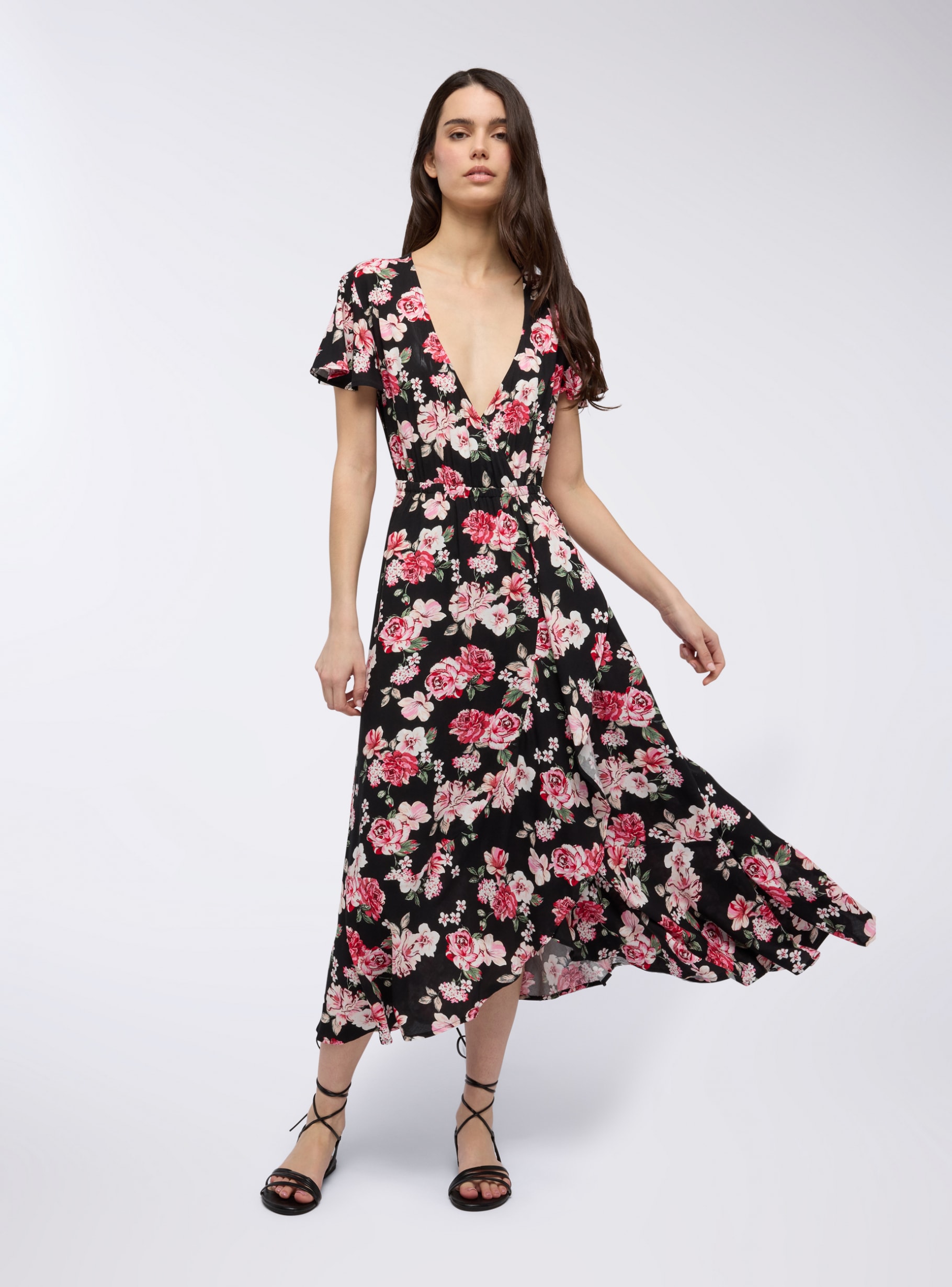 Vestito Floreale Elegante Con Tasche Vestito Lungo Donna Spalla