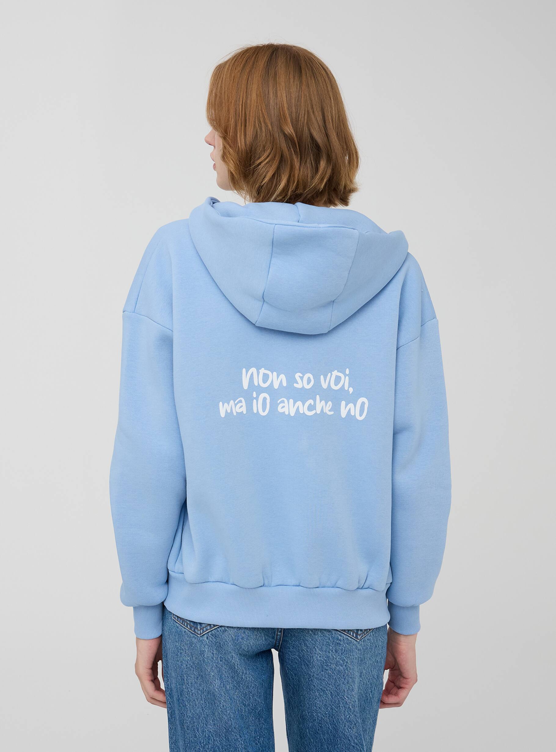 Sky-blue Oversized zipped hoodie with lettering - Buy Online | Terranova