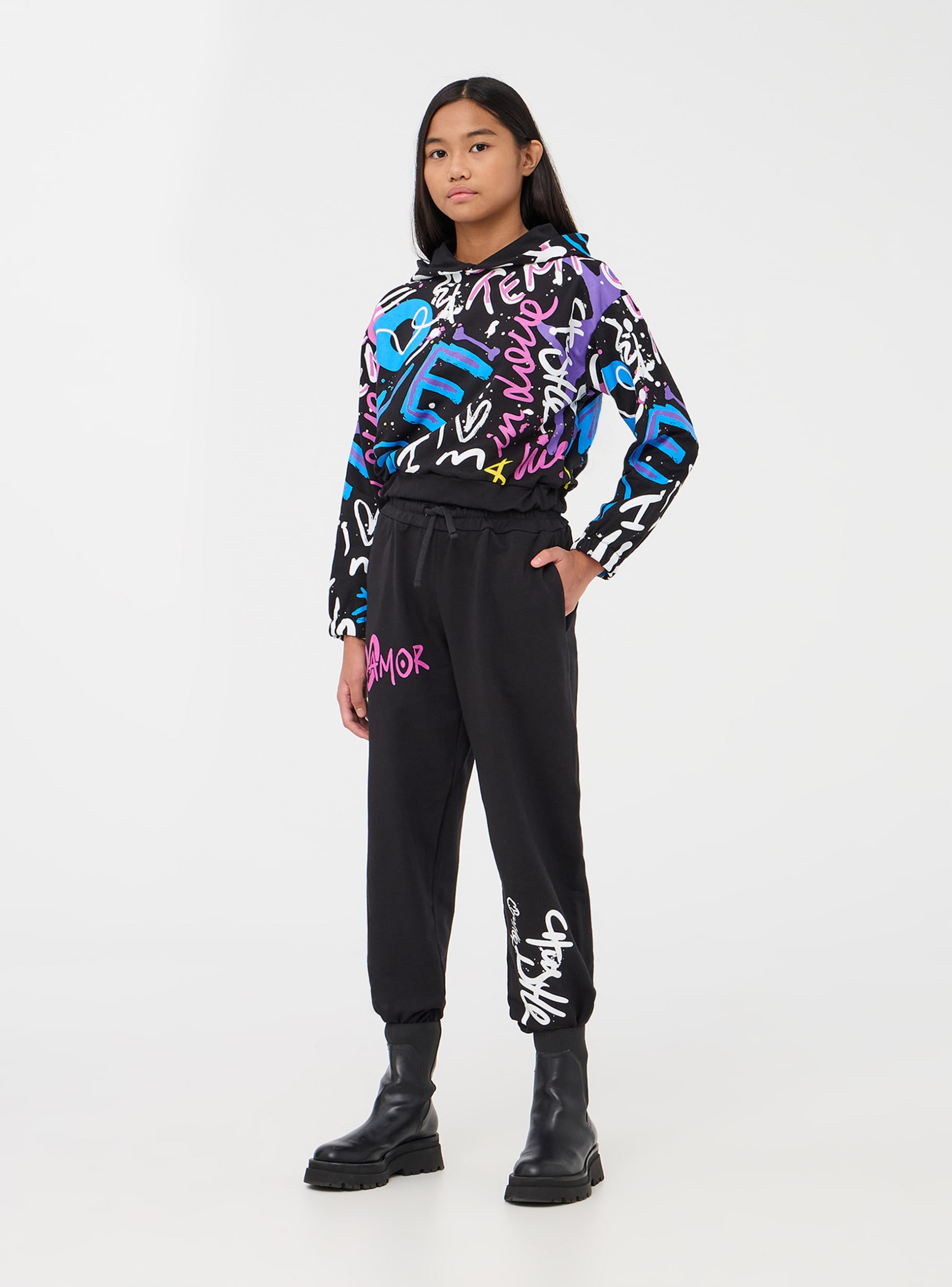Black Graffiti print tracksuit bottoms Buy Online Terranova