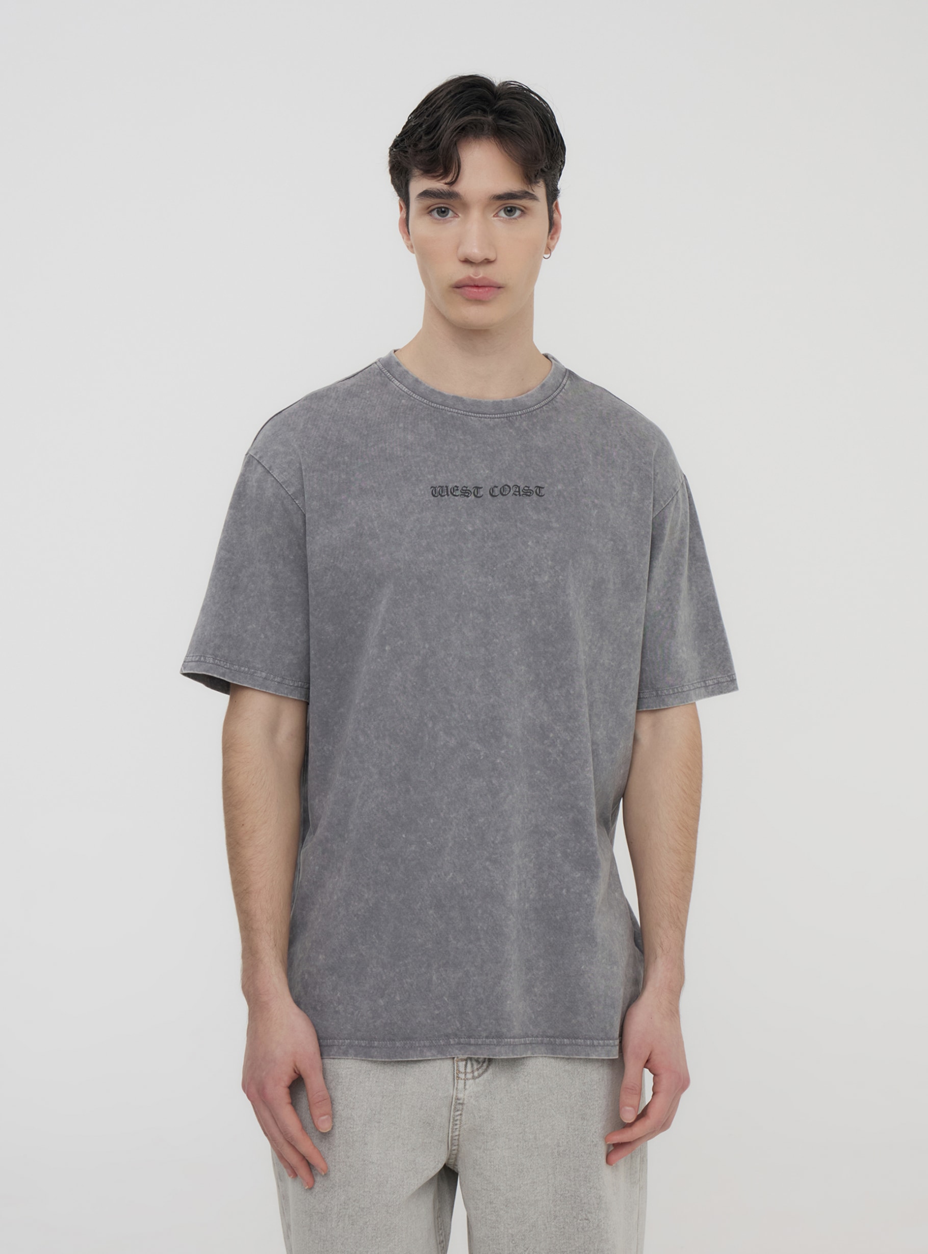 Antracite Washed-out effect oversized T-shirt with gothic