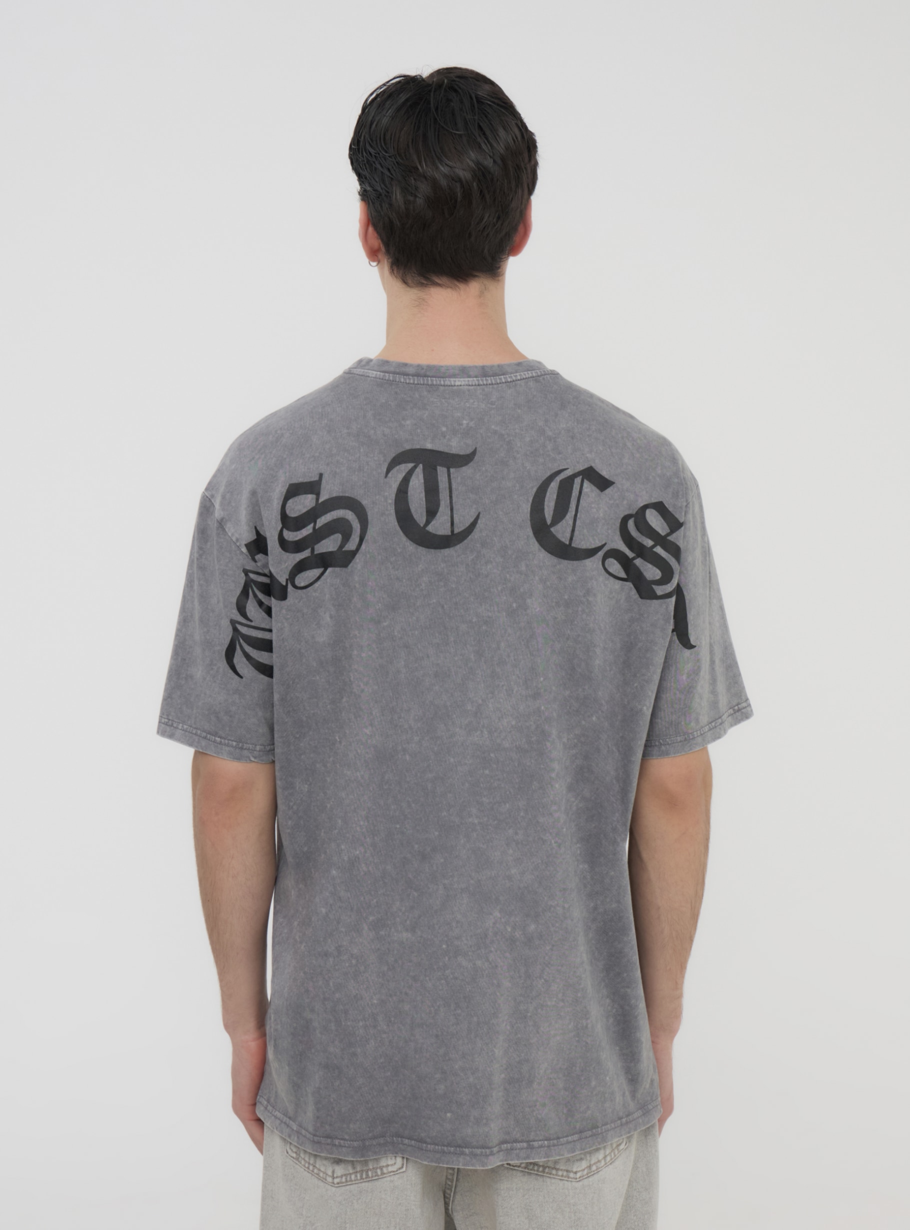 Antracite T-shirt with a faded effect featuring Gothic style