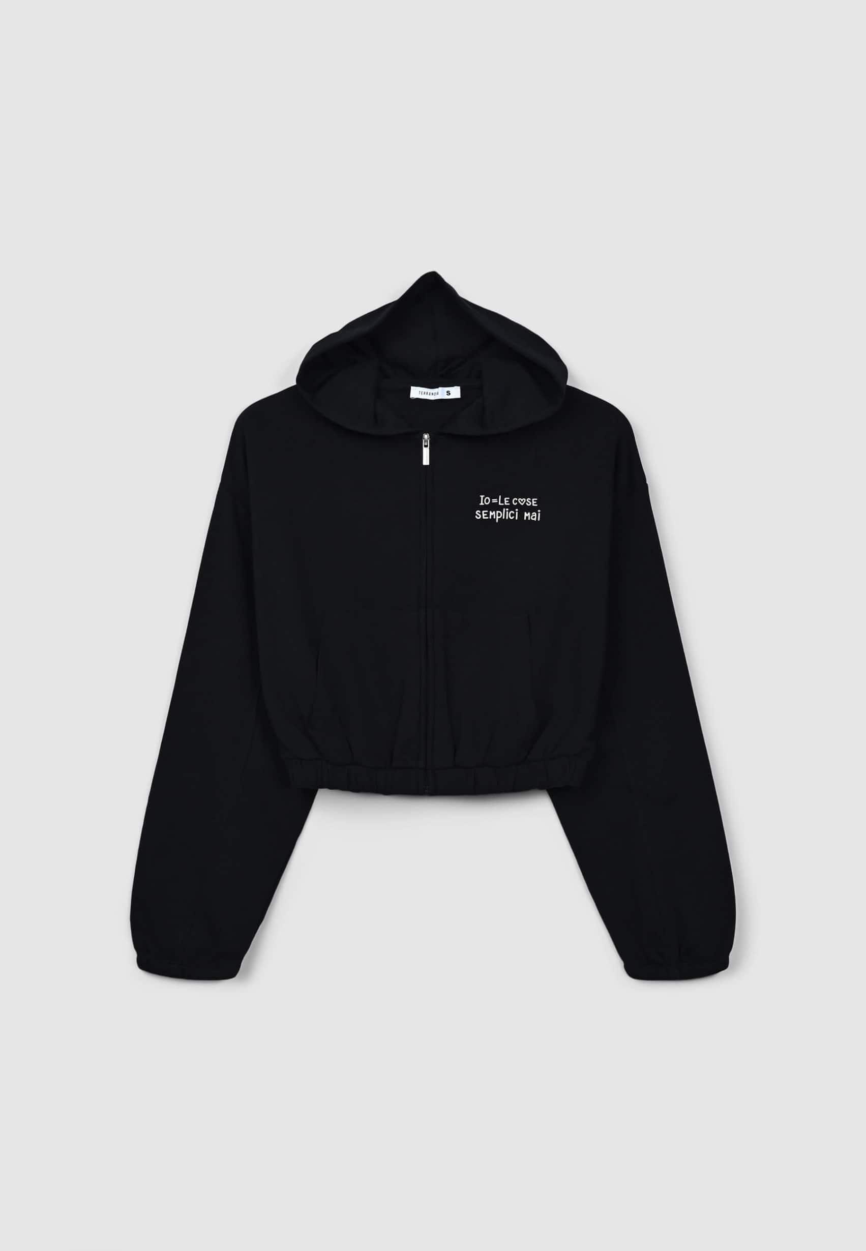 Black Crop hoodie with zip and cute writing - Buy Online
