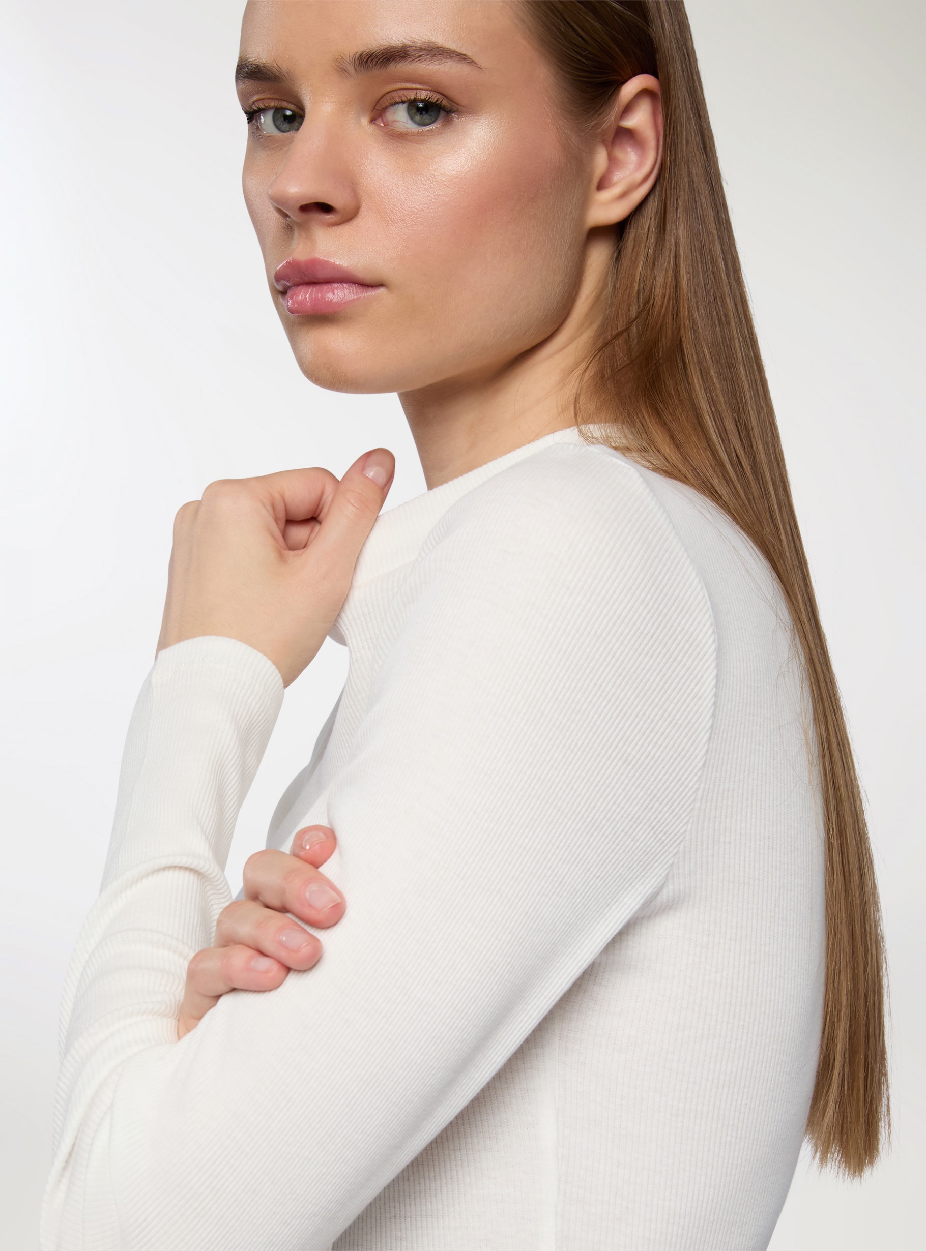 White wool Long-sleeve ribbed mock neck T-shirt Buy Online