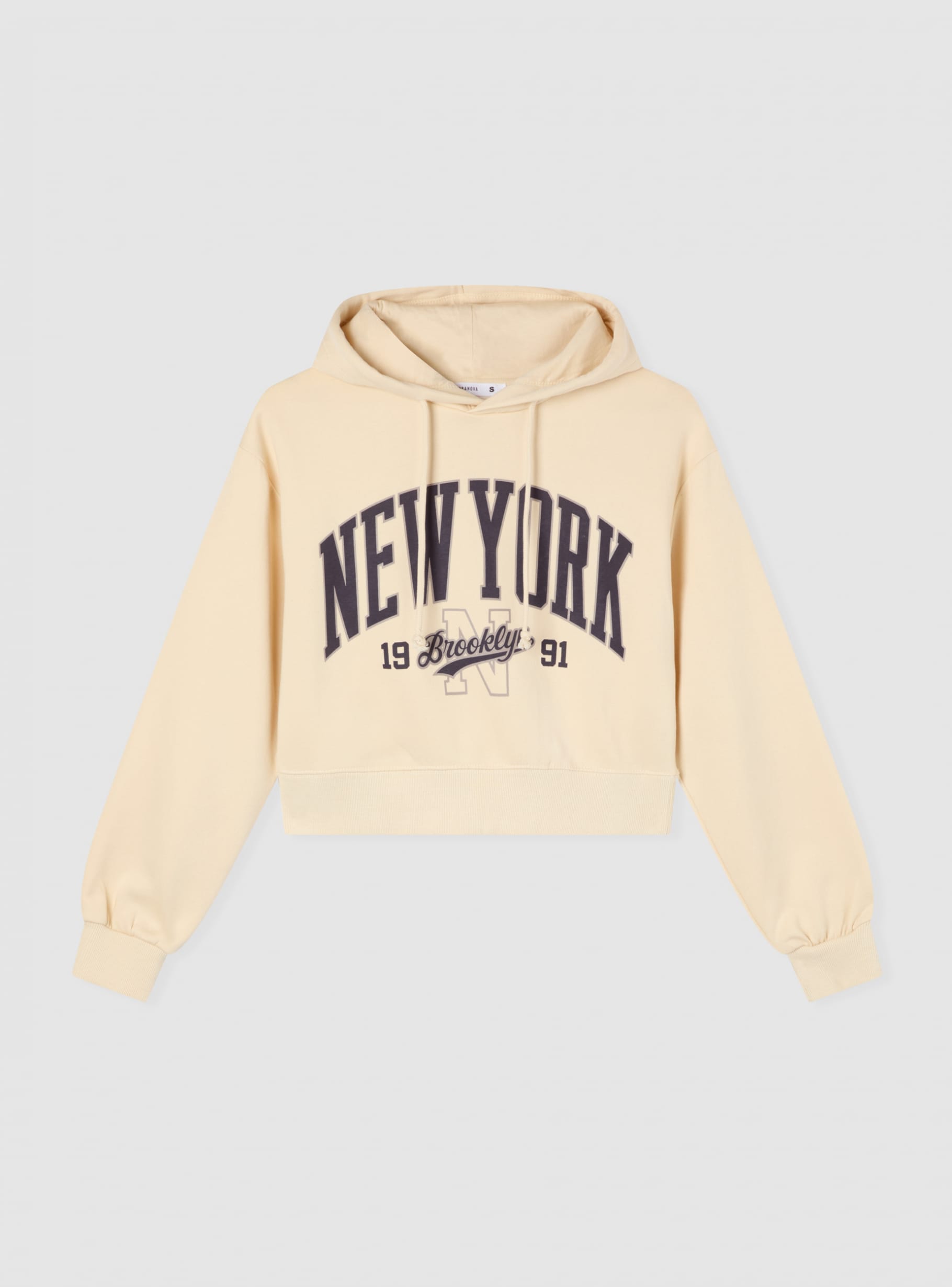 Ivory Cropped college print hoodie with hood - Buy Online | Terranova