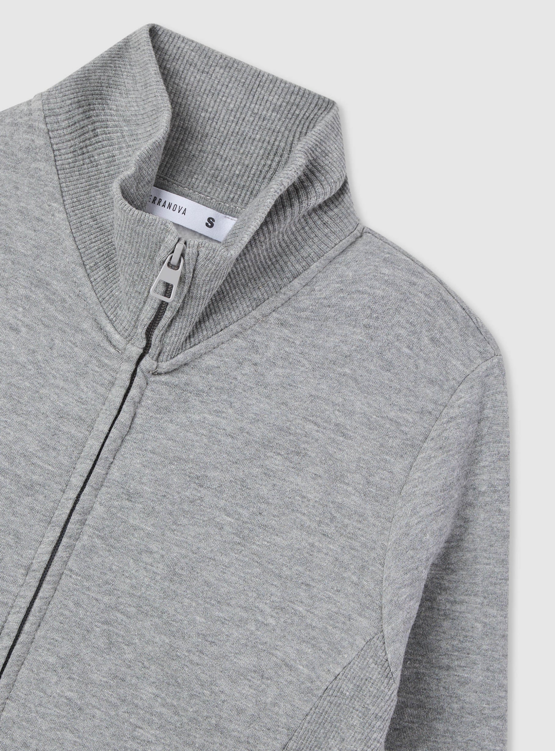 Gris medio melange Sudadera de cuello alto con cremallera sin