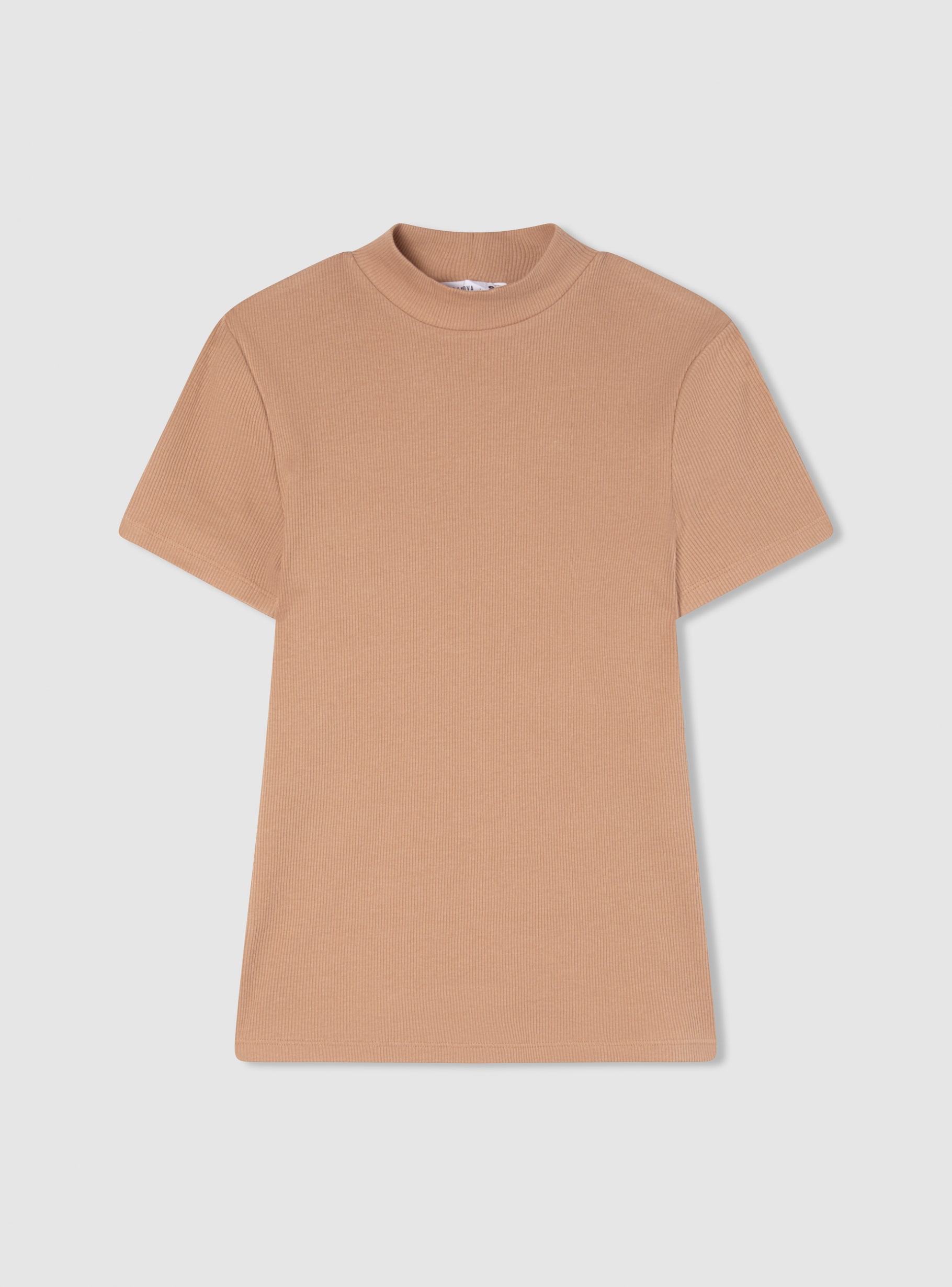Beige Ribbed mock neck T-shirt Buy Online Terranova