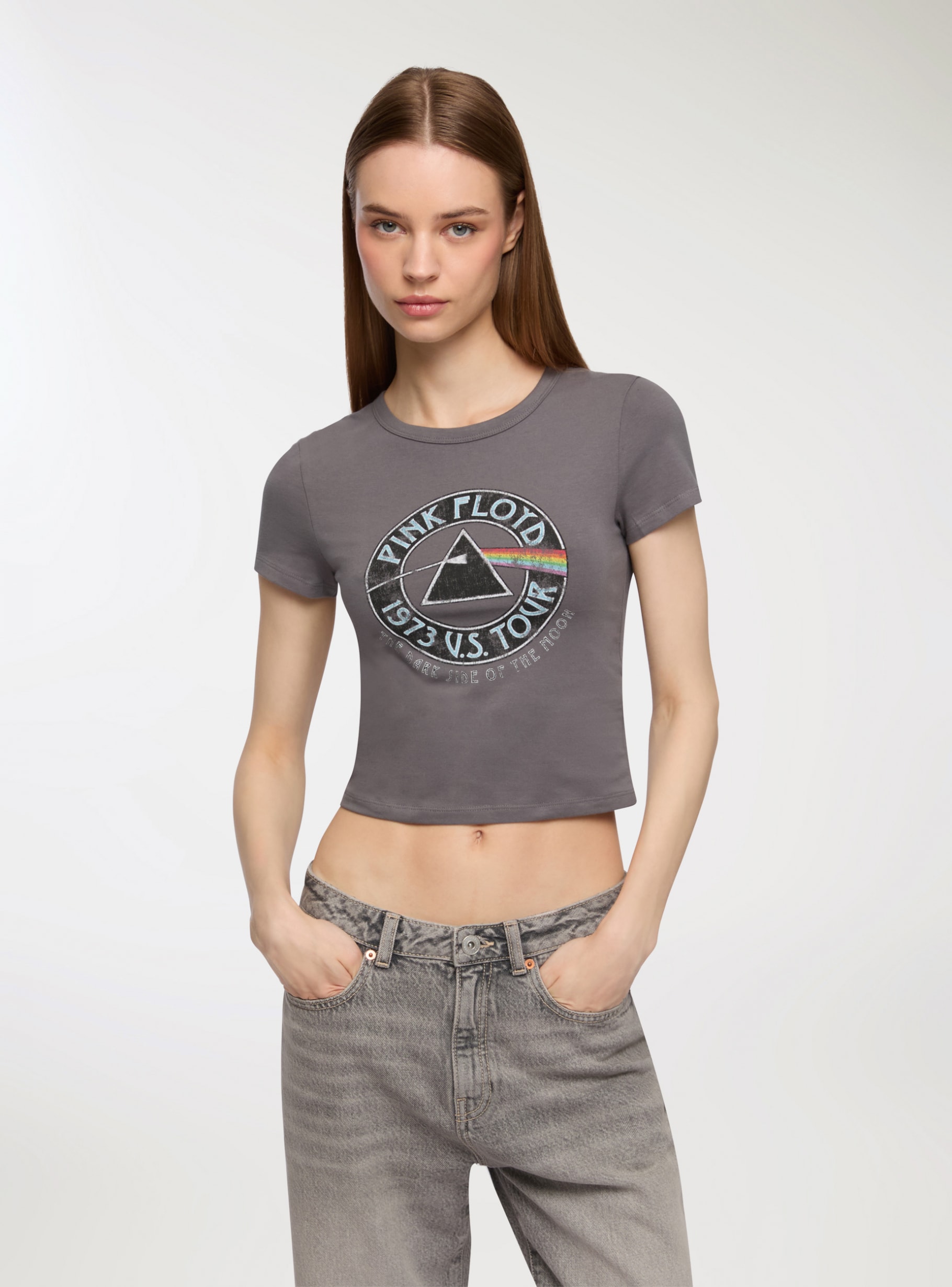 Grey dark Pink Floyd® crop T-shirt Buy Online Terranova