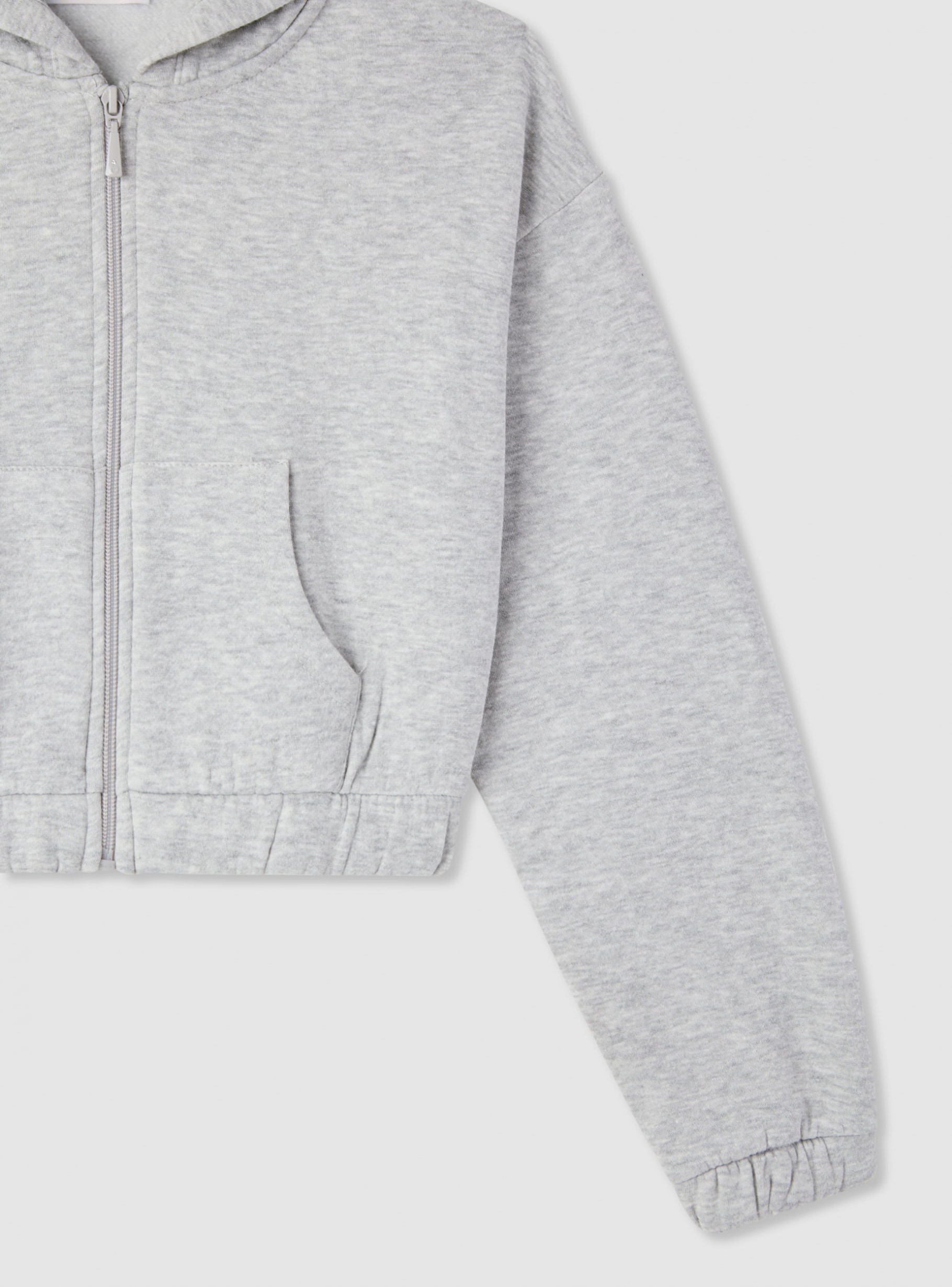 Light grey melange Cropped hoodie with zip and hood - Buy