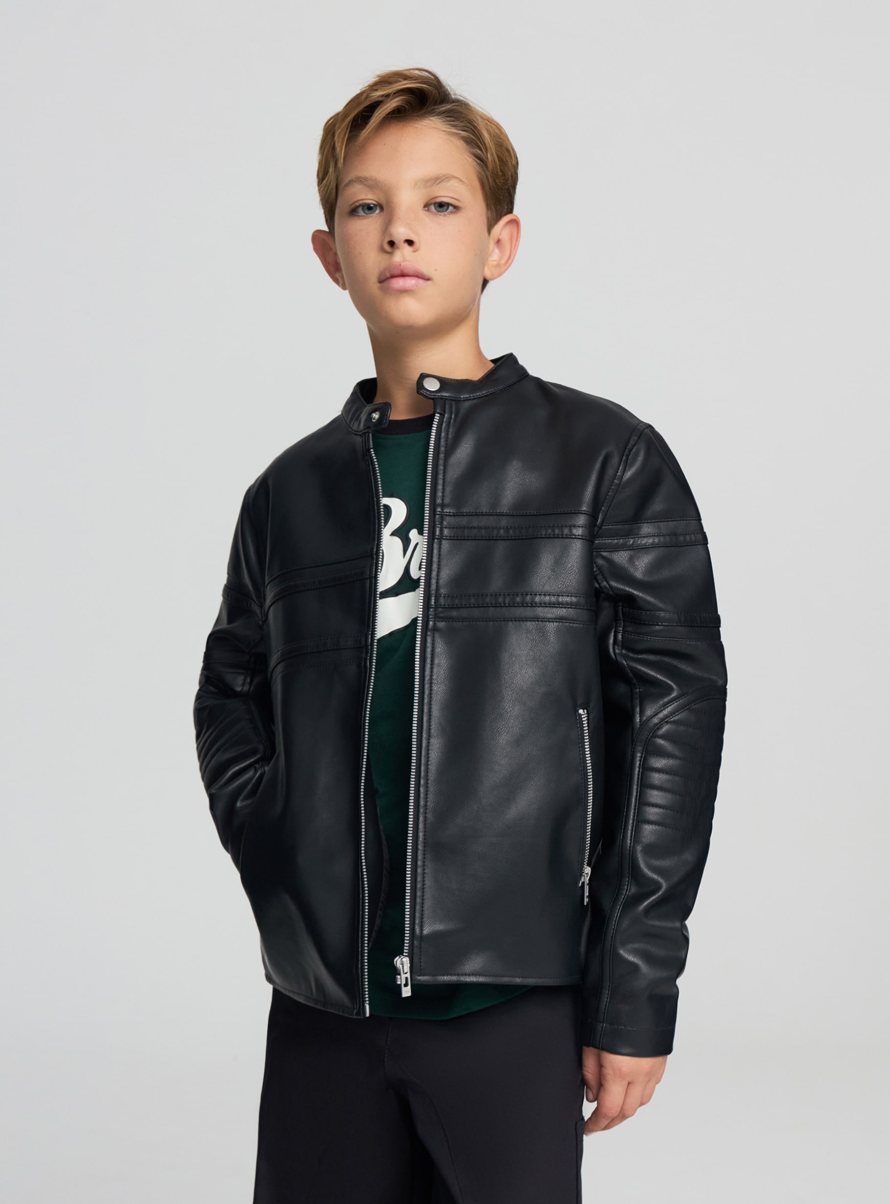 Faux leather biker jacket black Terranova