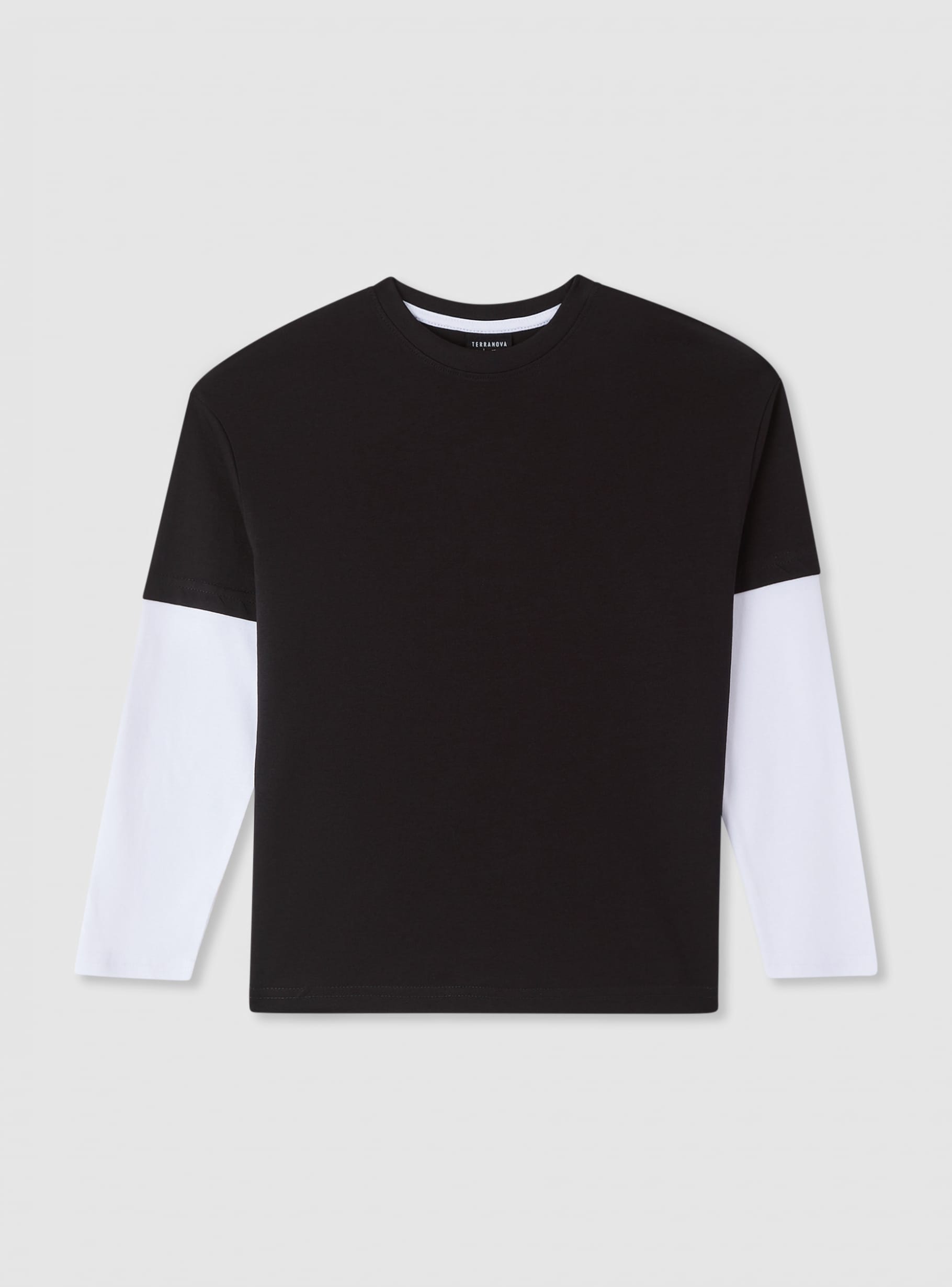 Black Long-sleeved two-tone T-shirt - Buy Online | Terranova
