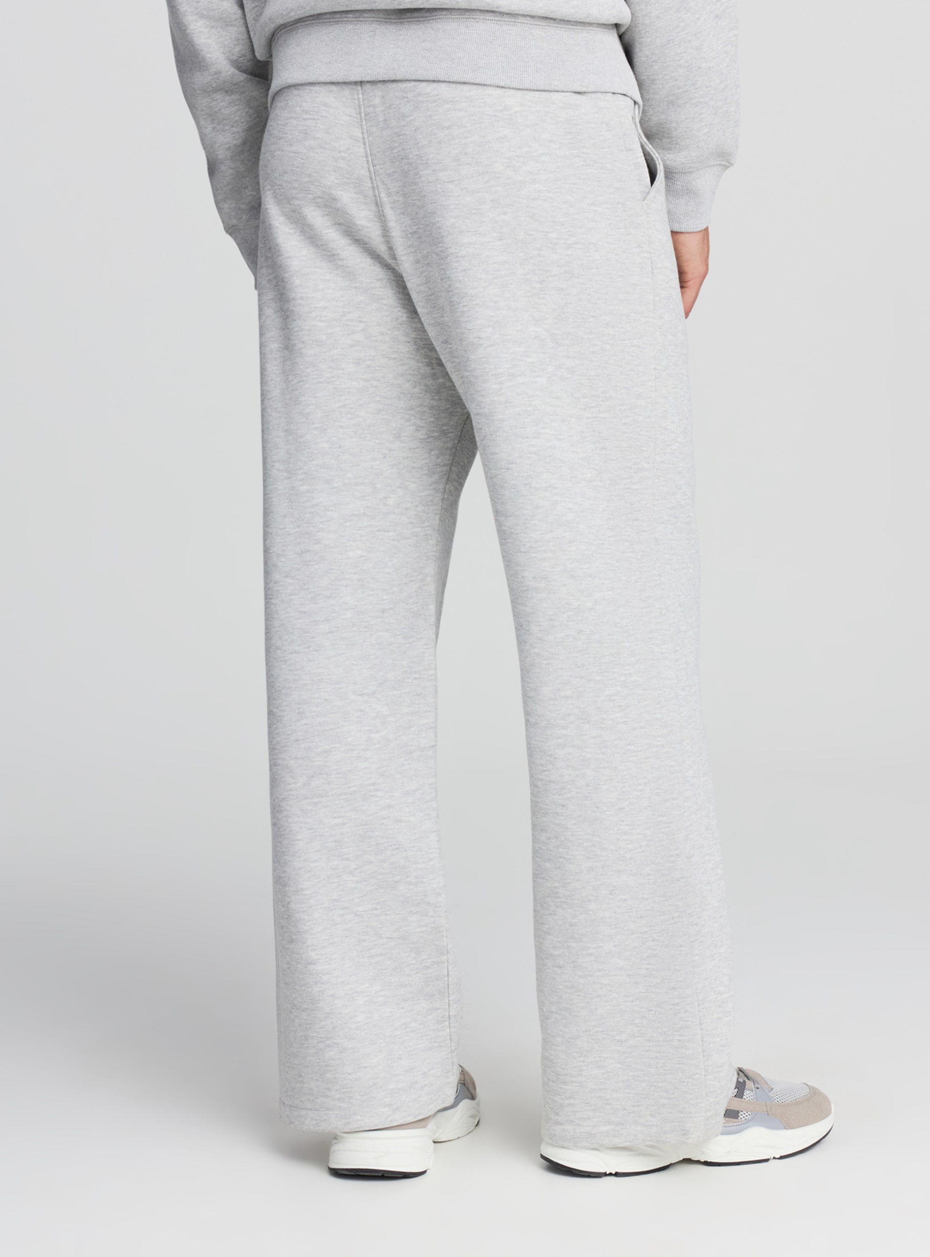Light grey melange Wide-leg tracksuit trousers with