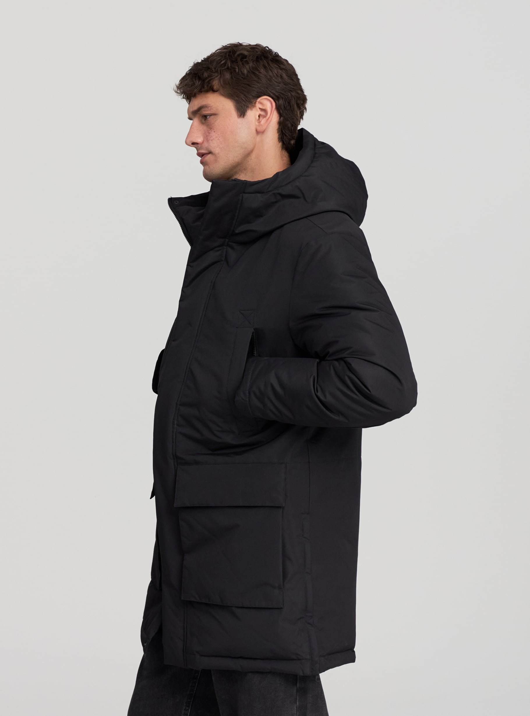 Padded parka with hood and large pockets black Terranova - Main Image