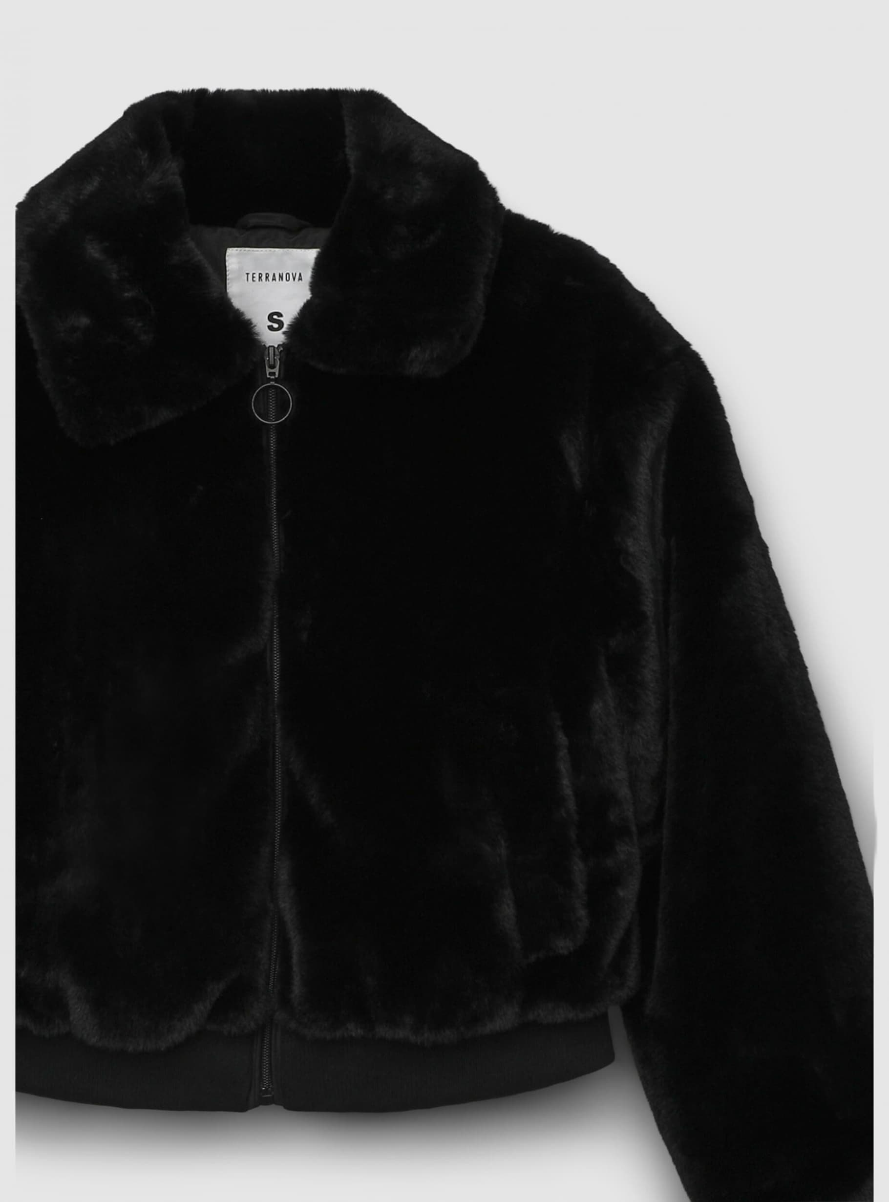 Black Faux fur bomber jacket Buy Online Terranova