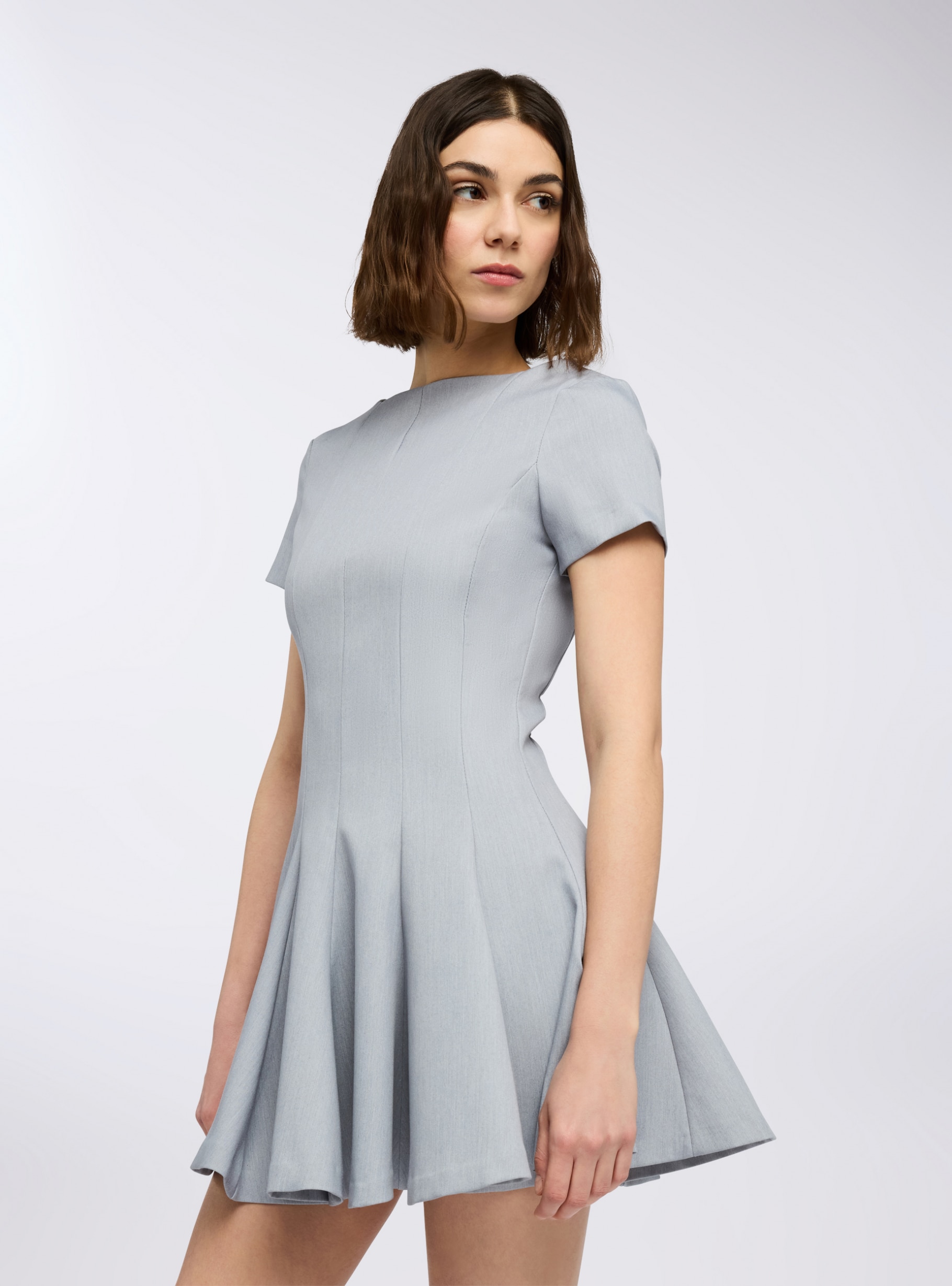 【名入れ無料】 Light grey melange Skater dress with godet inserts - Buy スーツ・フォーマル・ドレス
