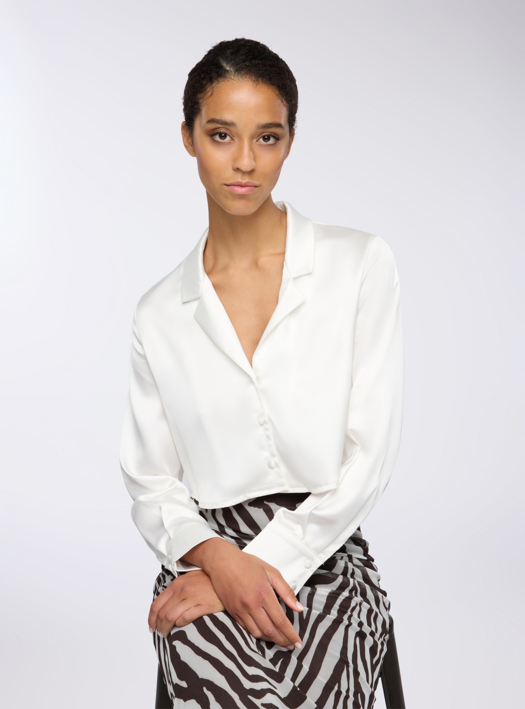 Satin-effect crop shirt white Terranova