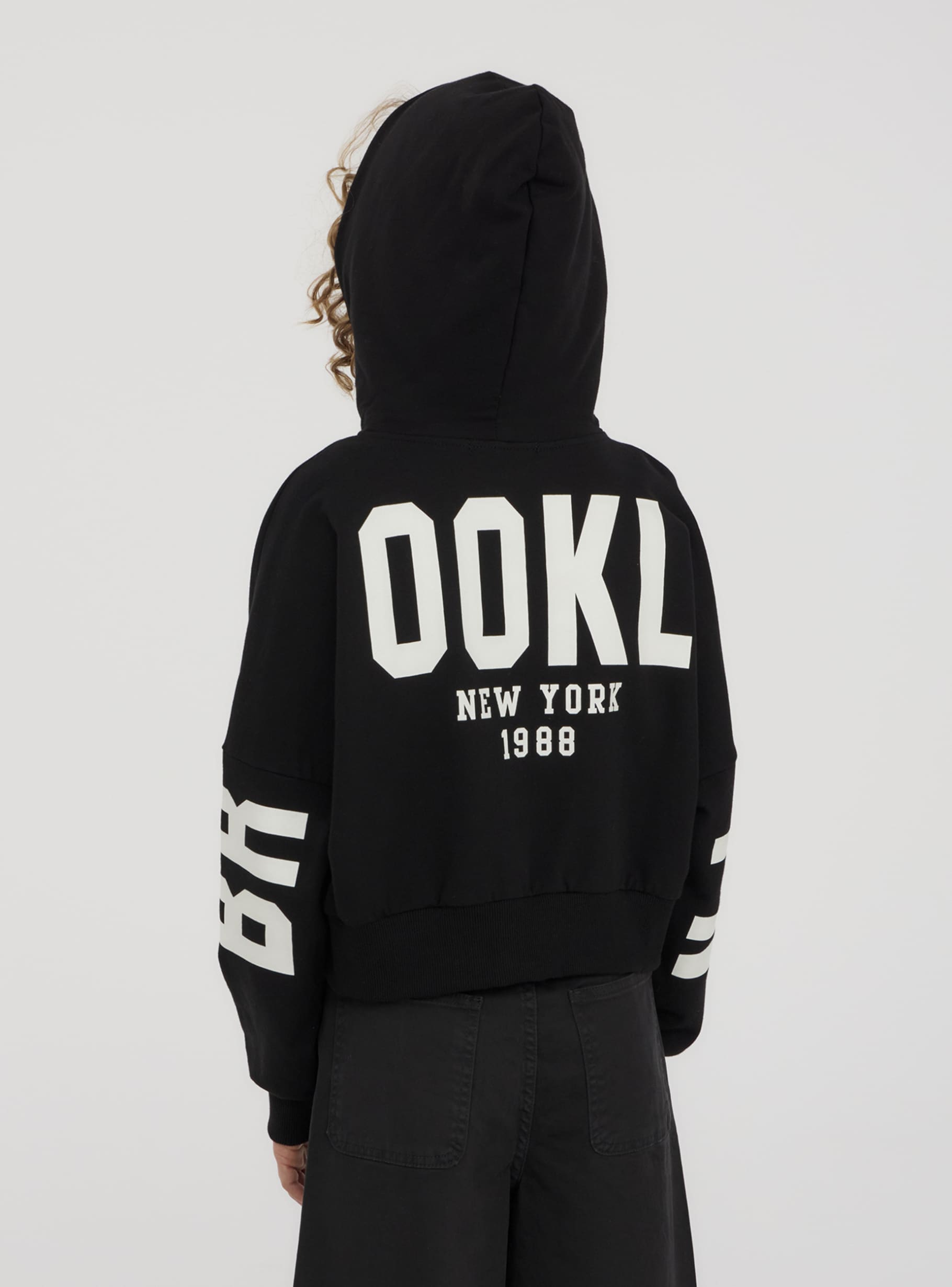Black Cropped sweatshirt with print, hood, and zip - Buy