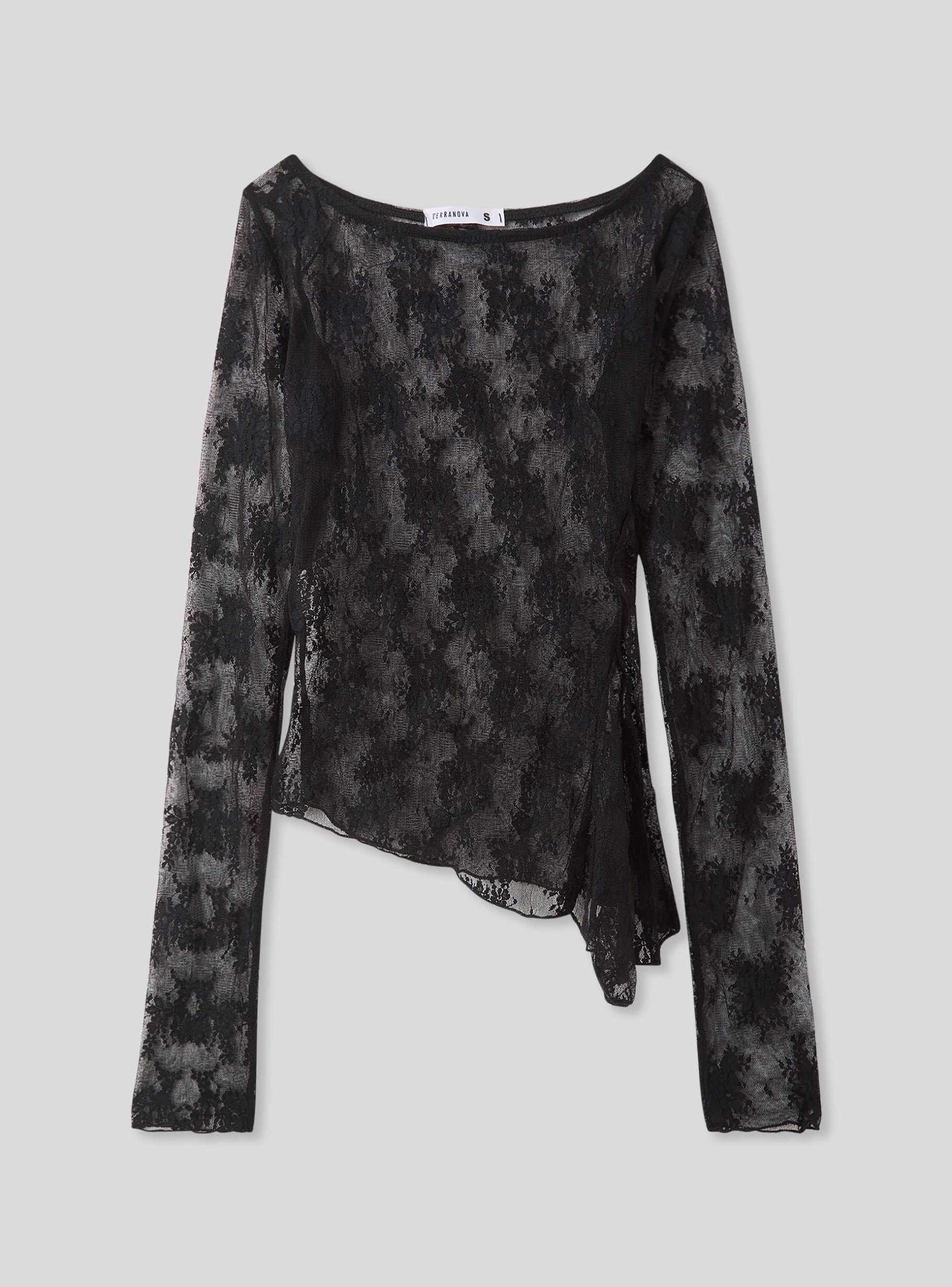 【送料&関税込】Saint Laurent Black Lace Top Saint Laurent Plunge Neck Sheer Top in Noir | FWRD