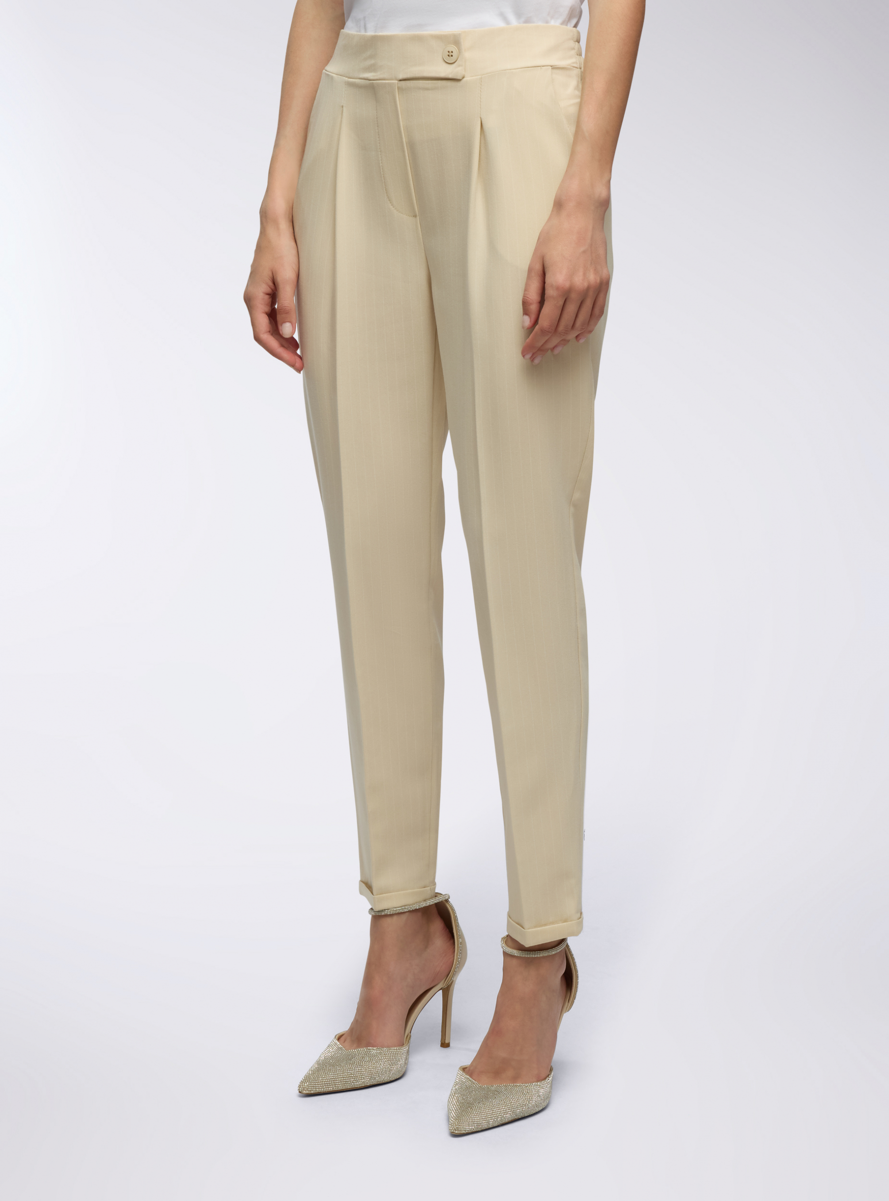 Terranova Pantaloni Gessati Sabbia - Stile E Comfort