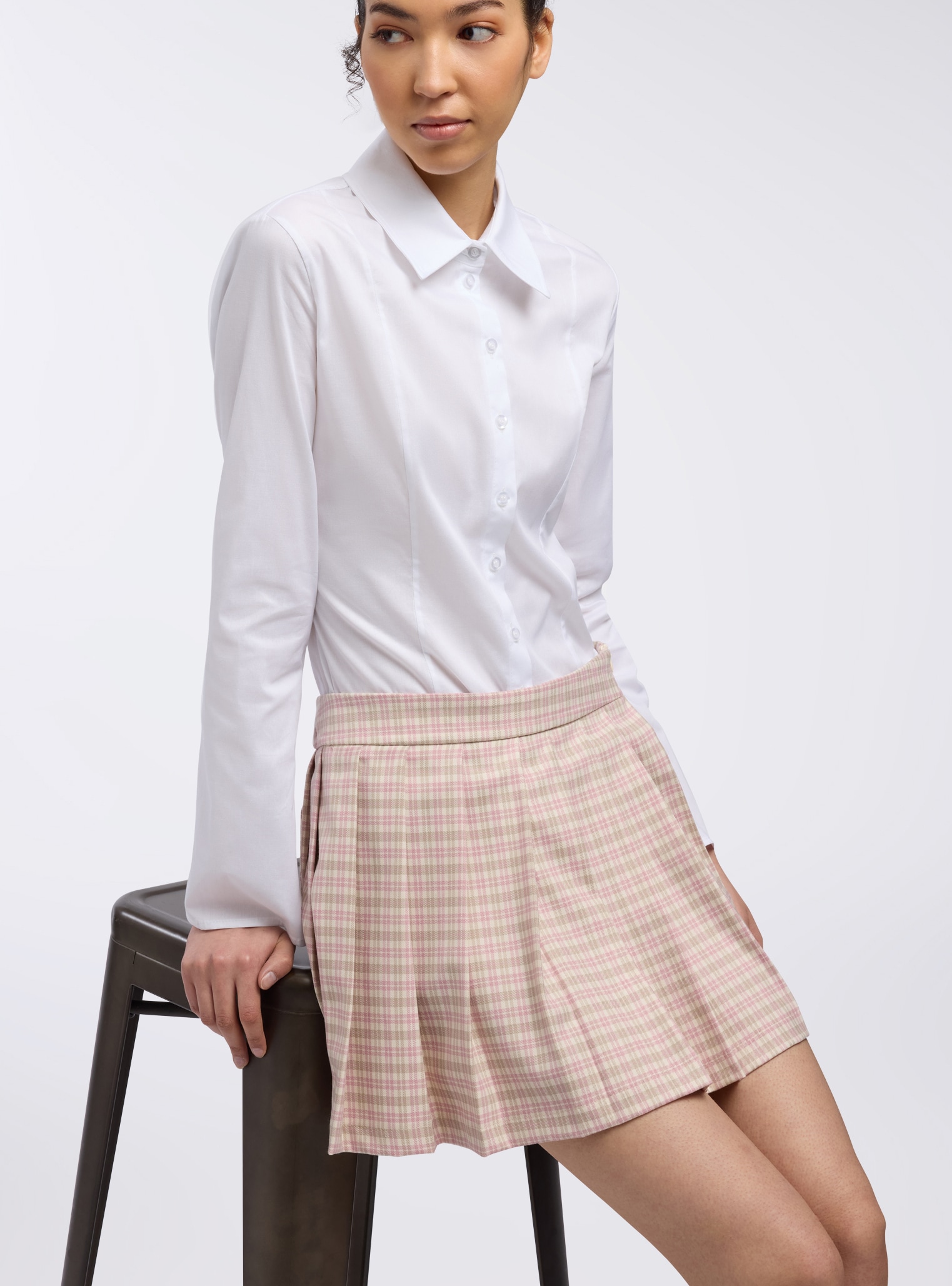 Jupe plissée à carreaux var rose Terranova