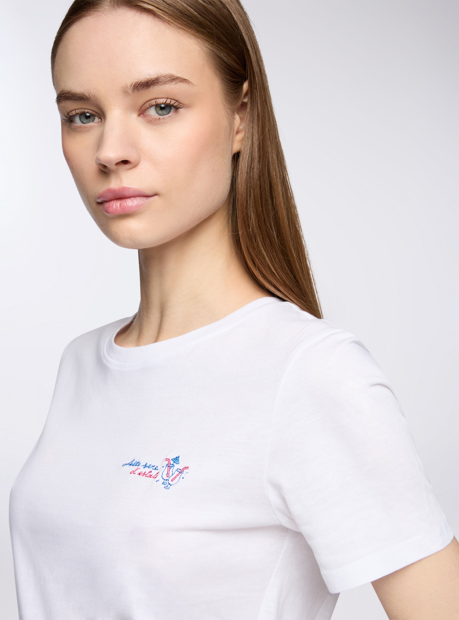 Magliette Bianche Maglietta Con Scritta Ricamata T-shirt Con