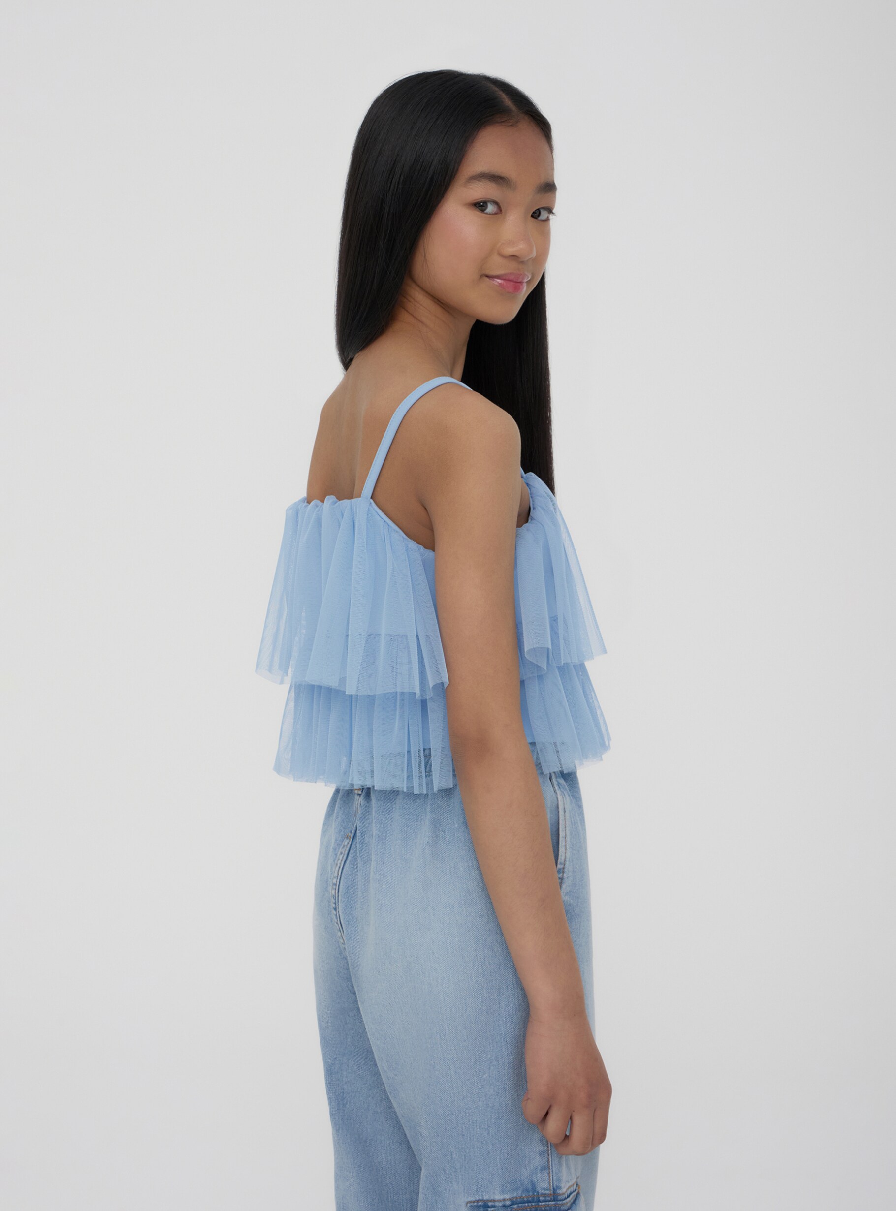エムミーエメ Candy sleeve tulle tops blue gray b874f83445c56351865f20f16539df