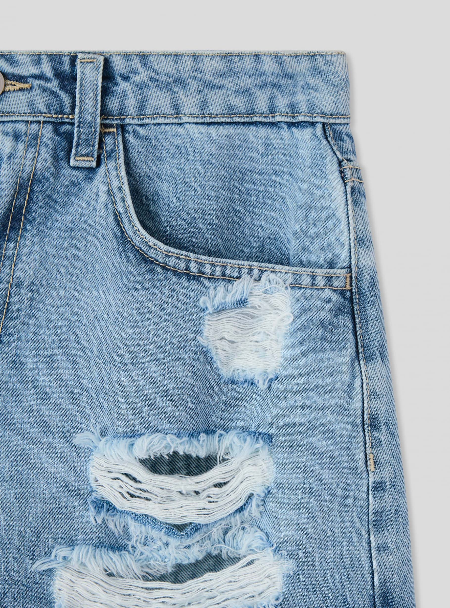 Light blue denim Denim shorts with rips and eyelet lace Buy