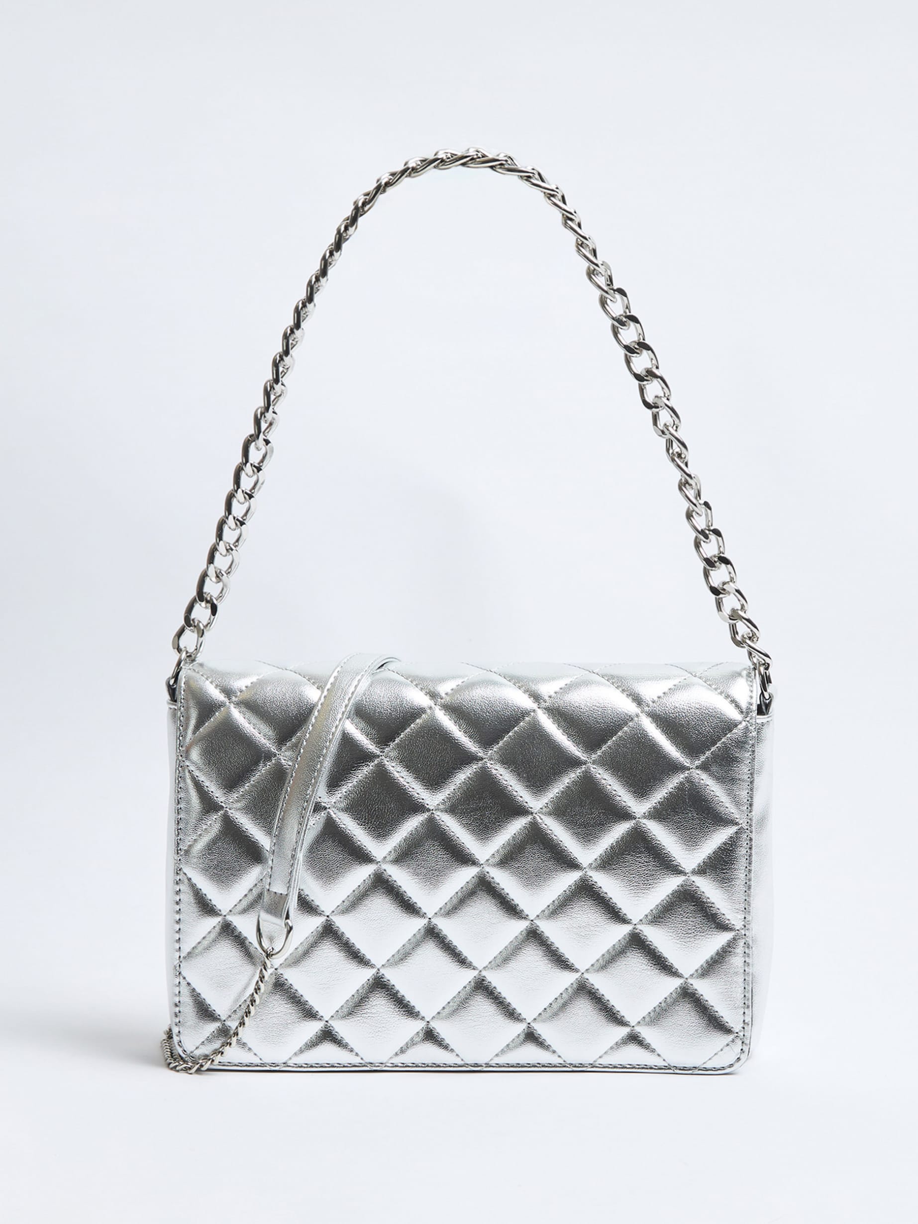Silver Quilted faux leather shoulder bag - Buy Online