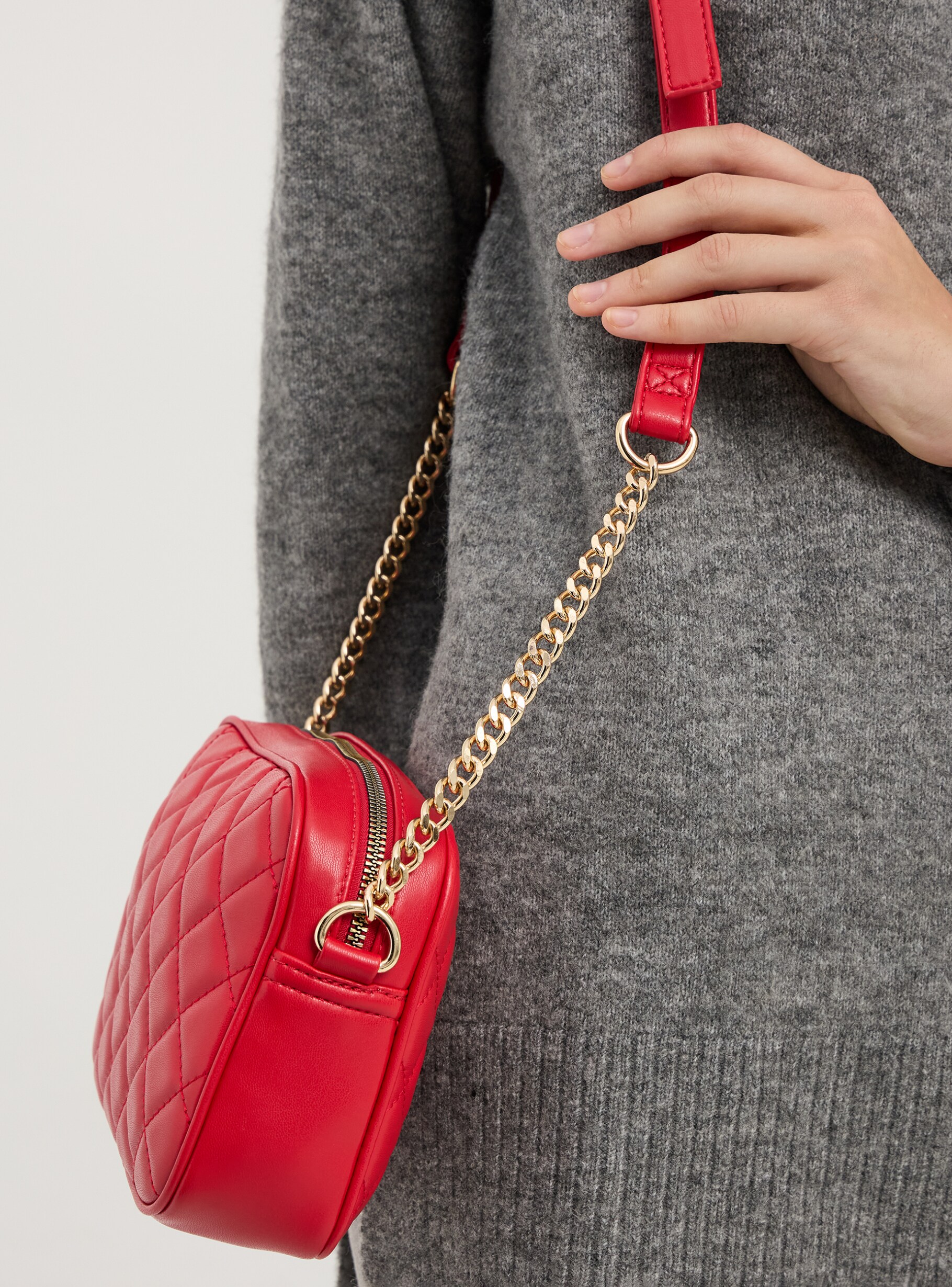Red Quilted faux leather crossbody bag Buy Online Terranova