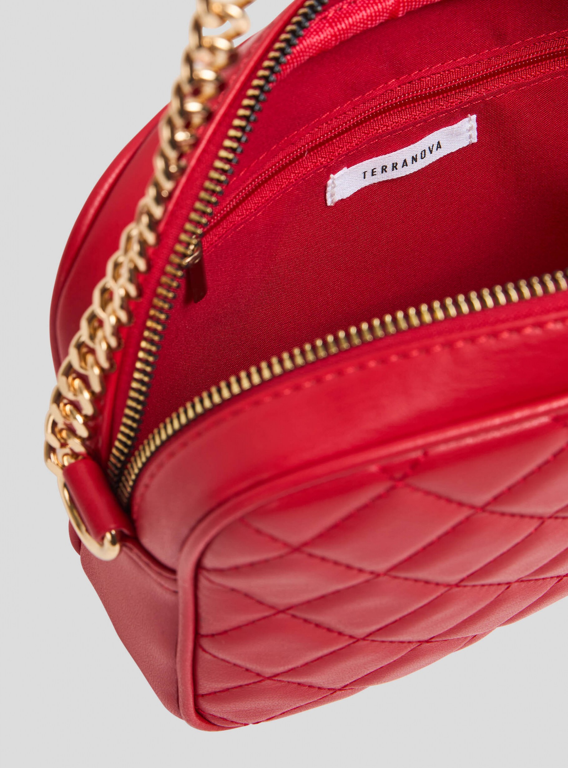 Red quilted leather handbag hot sale