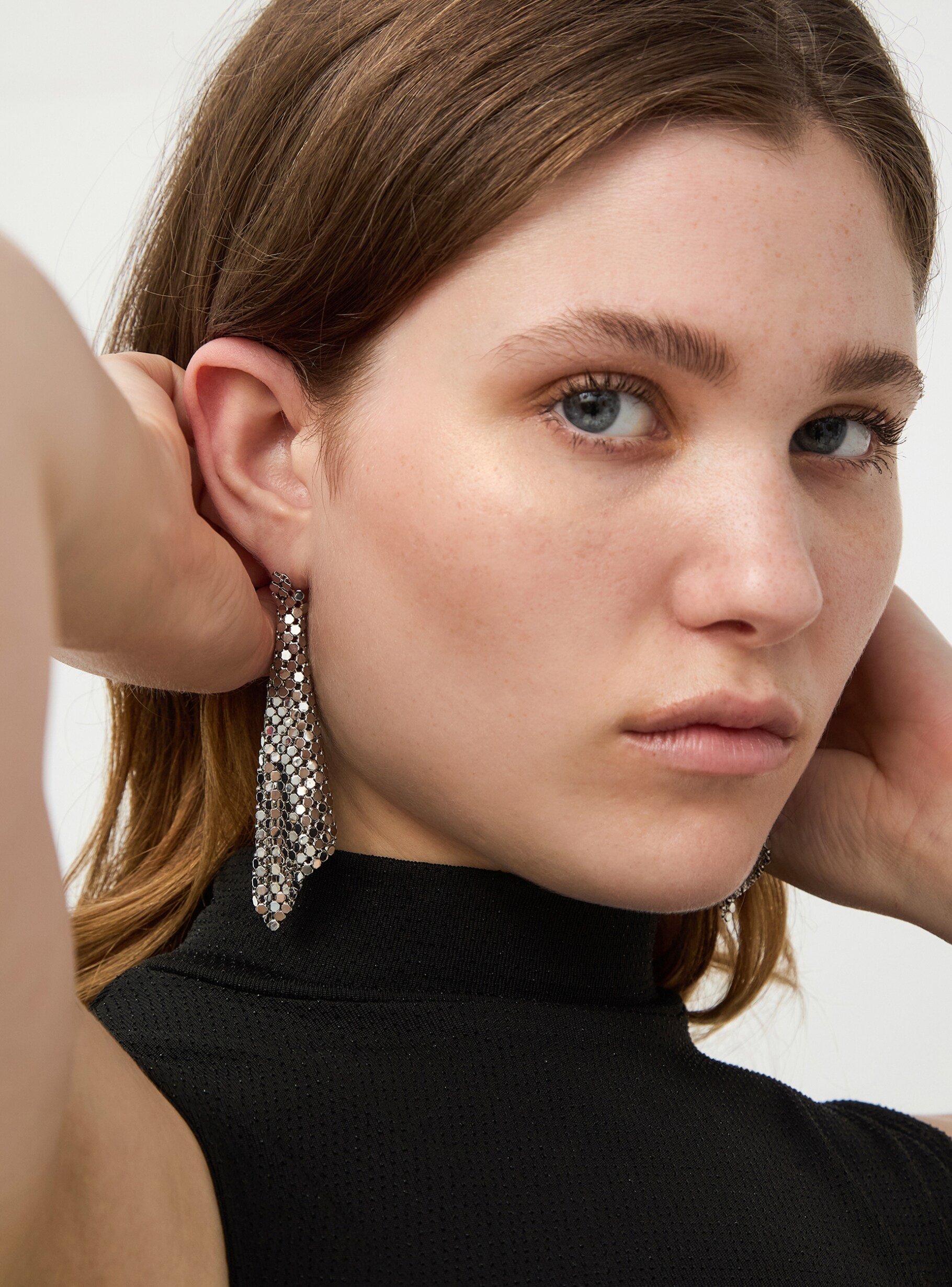 Silver metal earrings online clearance