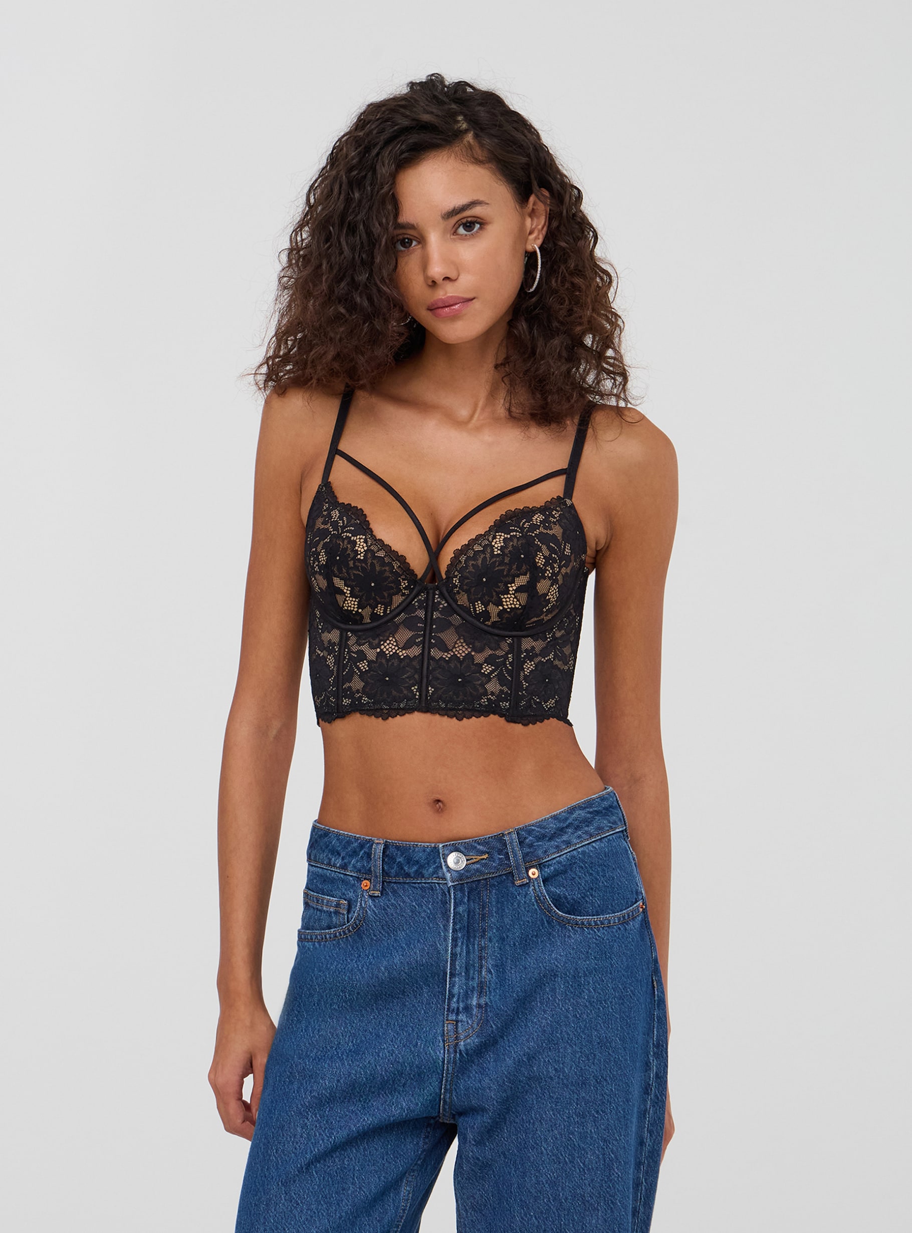 Black Lace bustier with laces - Buy Online | Terranova