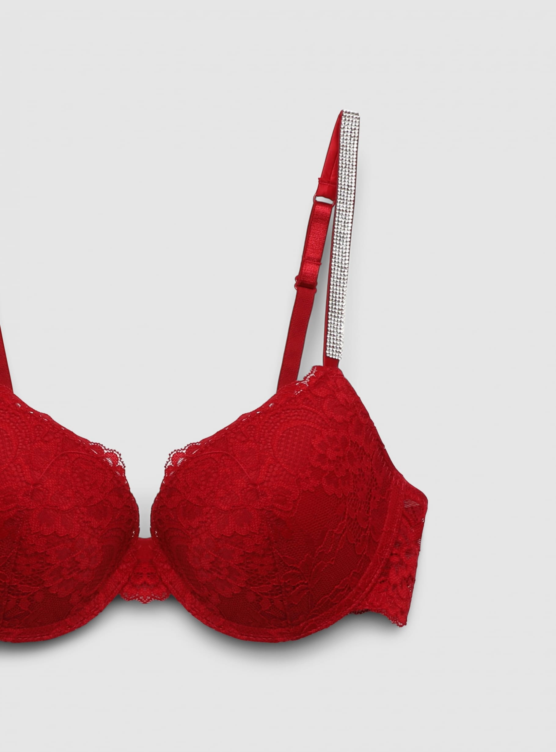 Red Balconette bra with rhinestone straps and lace - Buy
