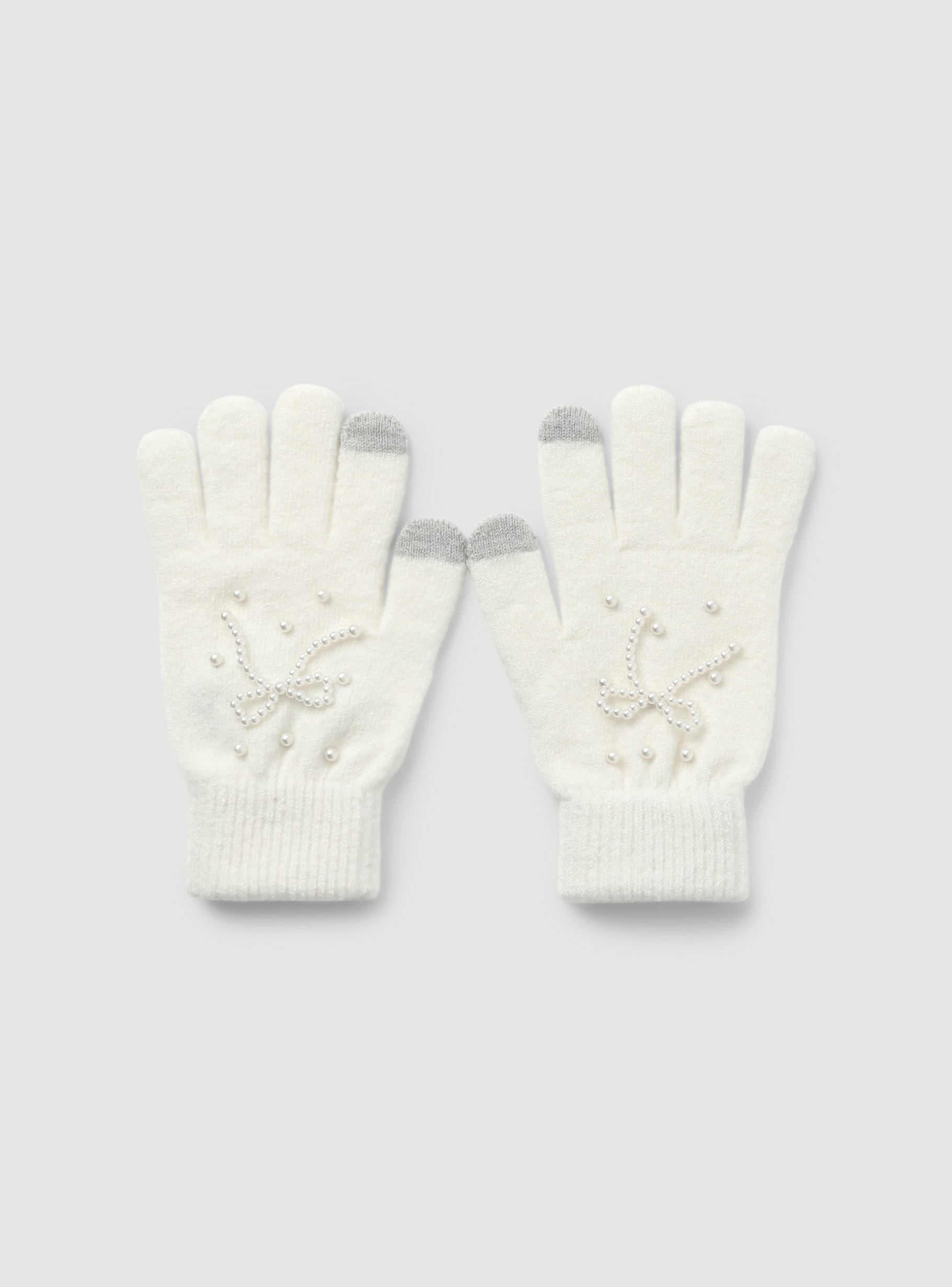 White wool Touchscreen gloves with beads Buy Online Terranova