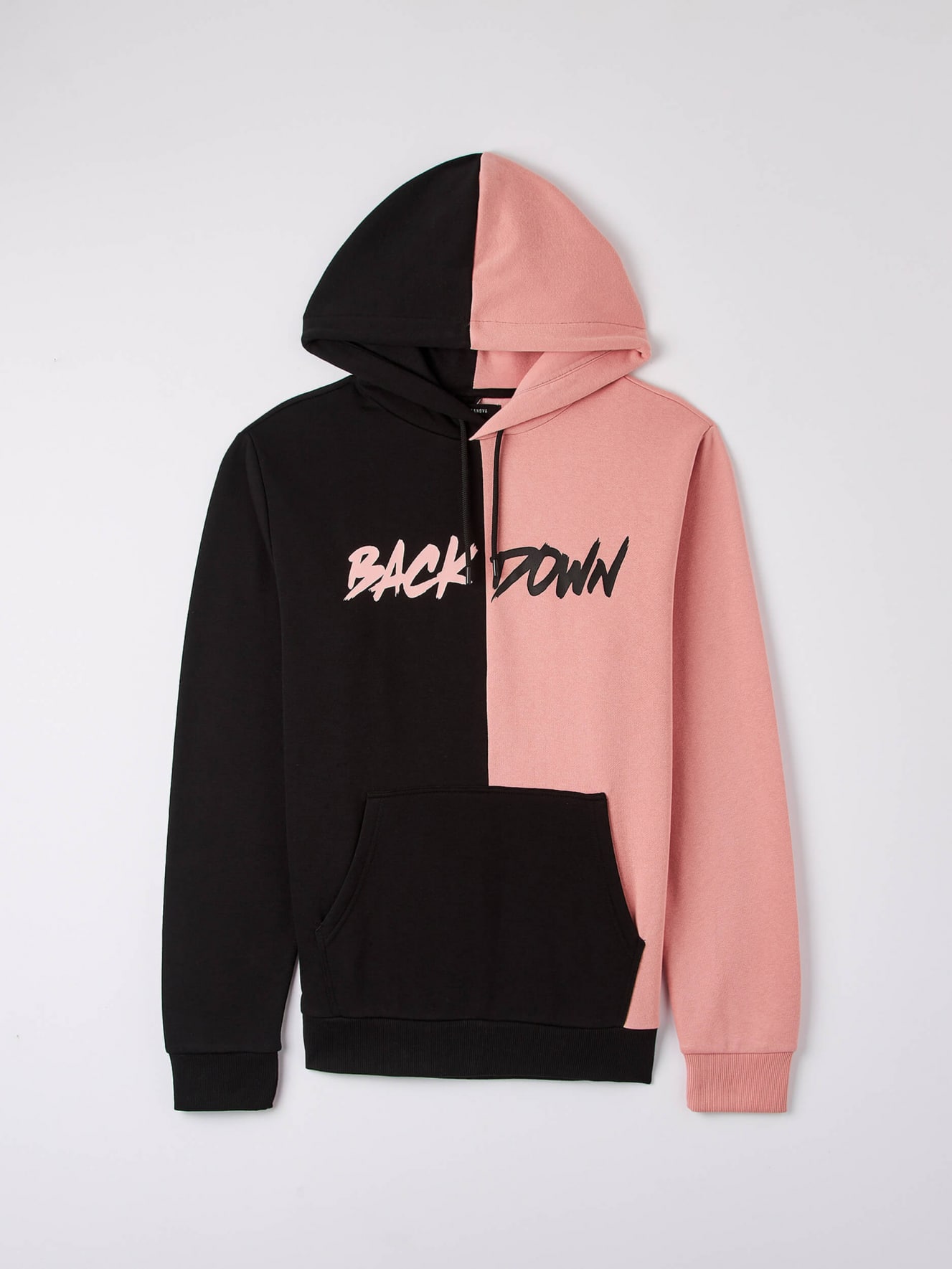 Felpa con cappuccio block color e scritta var rosa cipria Terranova