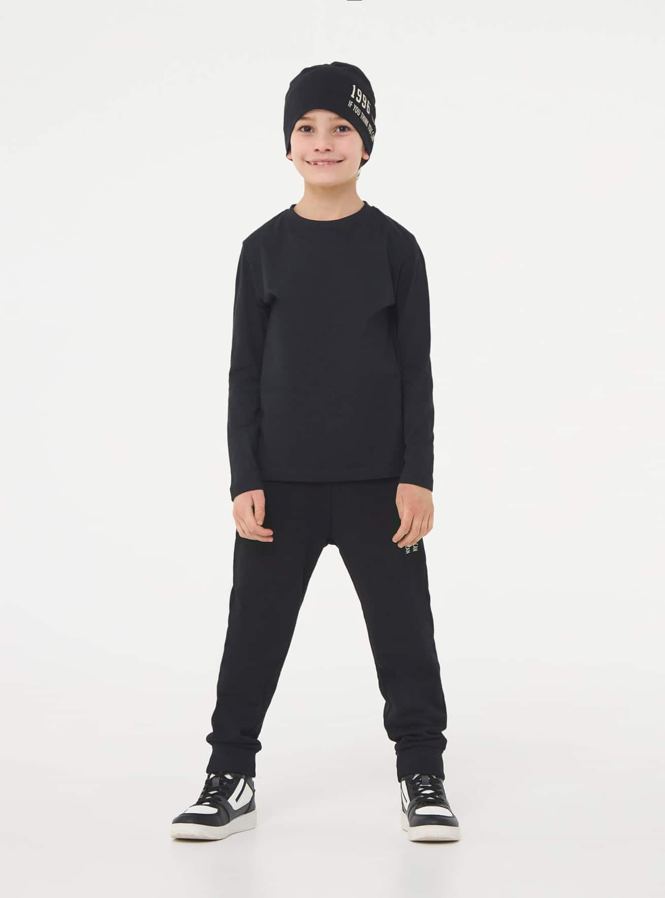 T shirt maniche lunghe in cotone tinta unita Nero Acquista Online Terranova