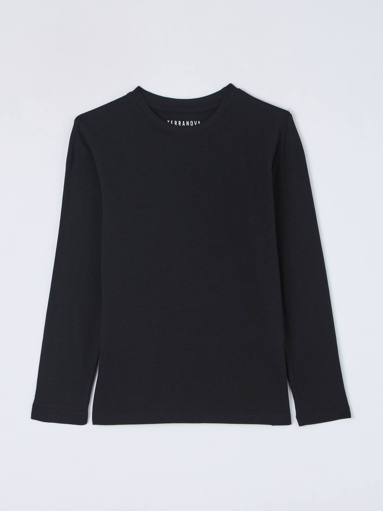 T shirt maniche lunghe in cotone tinta unita nero Terranova