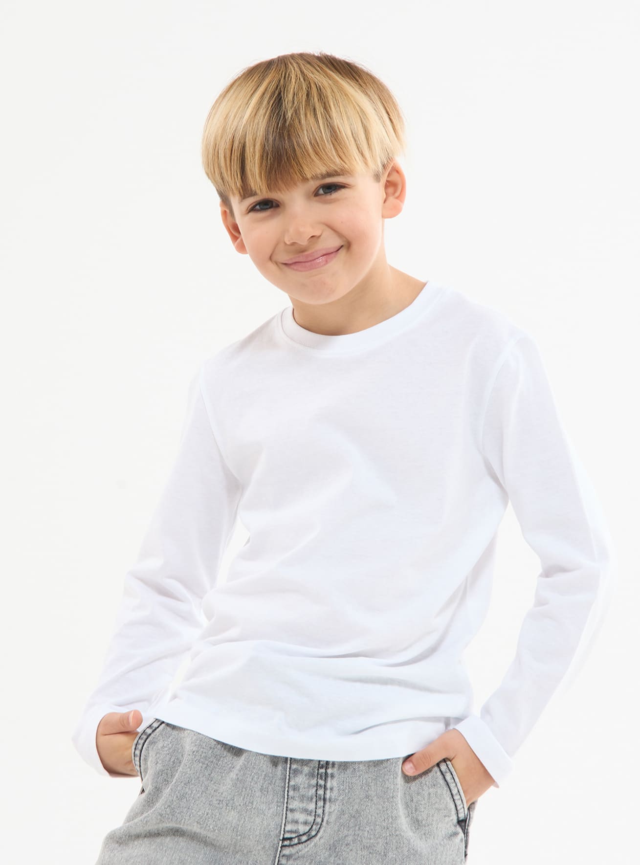 T shirt maniche lunghe in cotone tinta unita bianco ottico Terranova