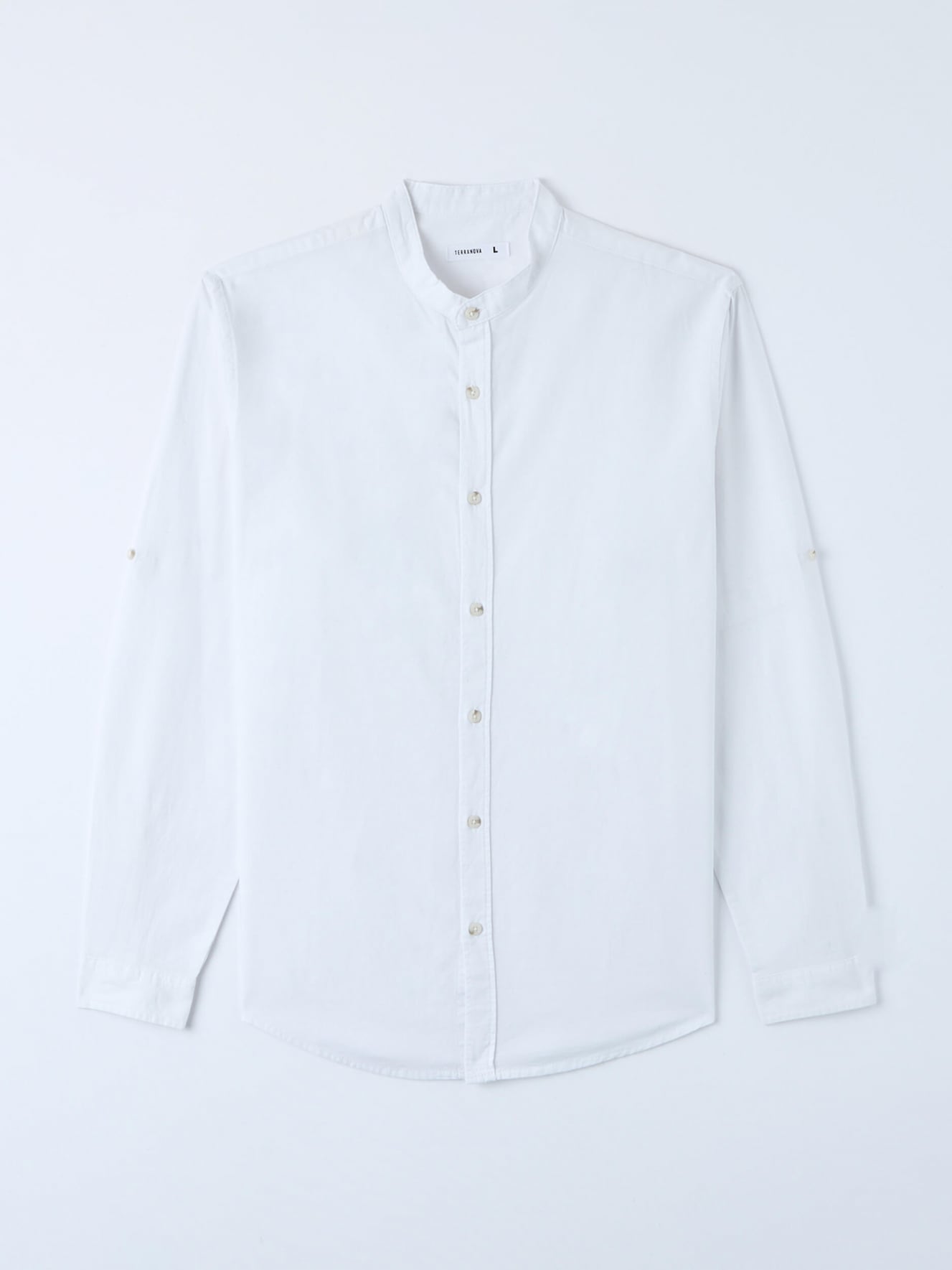Camicia coreana misto lino a tinta unita