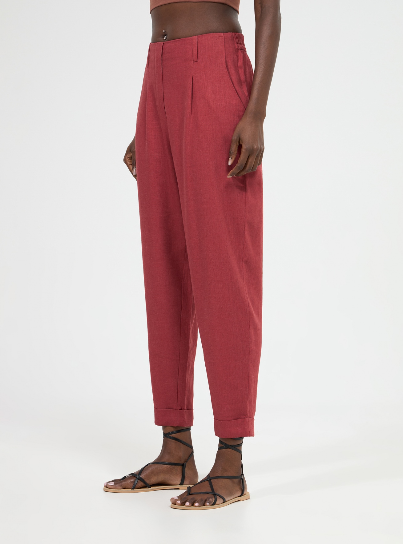 Pantaloni chino in lino tinta unita