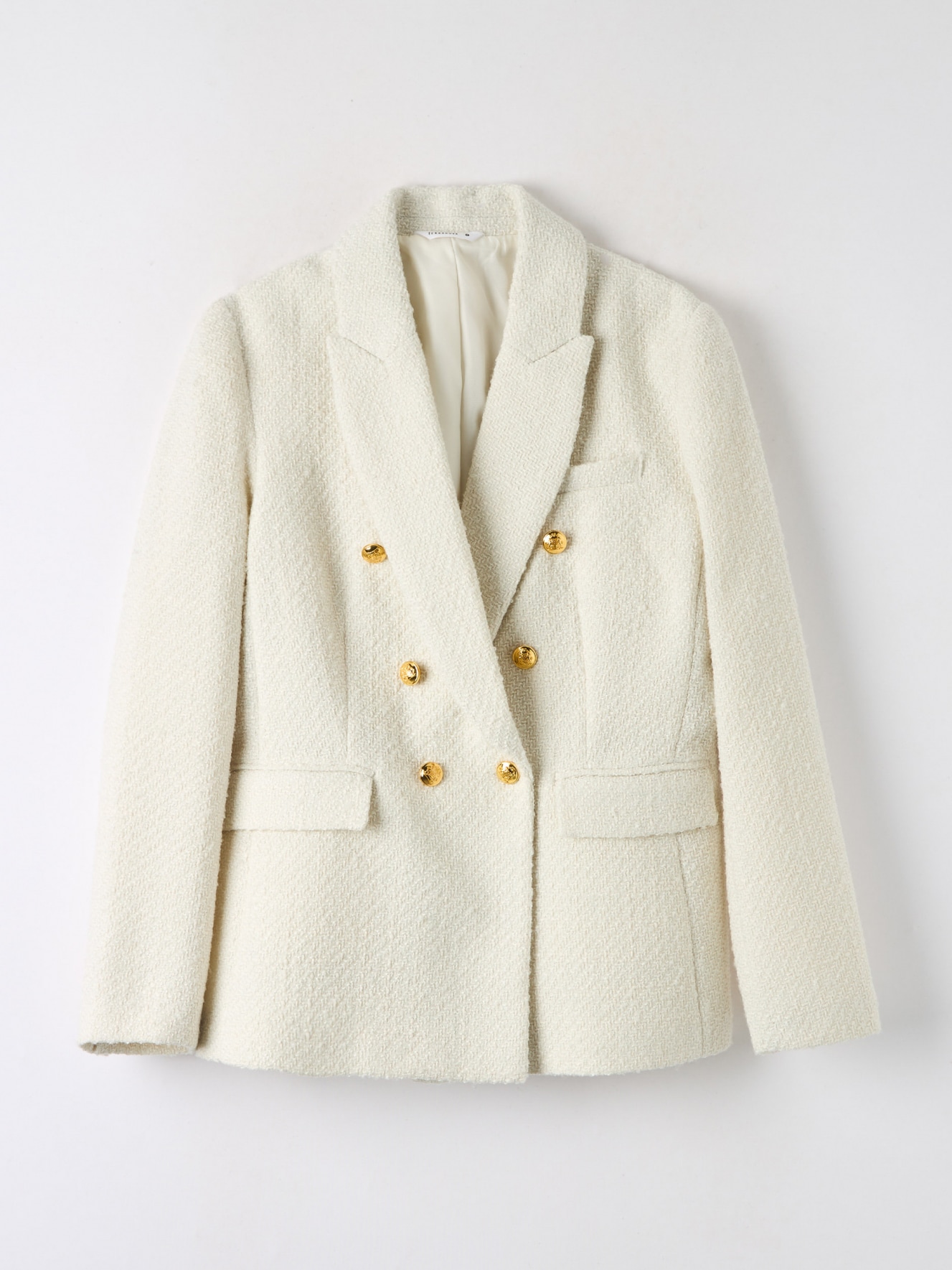 White wool Double-breasted tweed jacket - Buy Online | Terranova