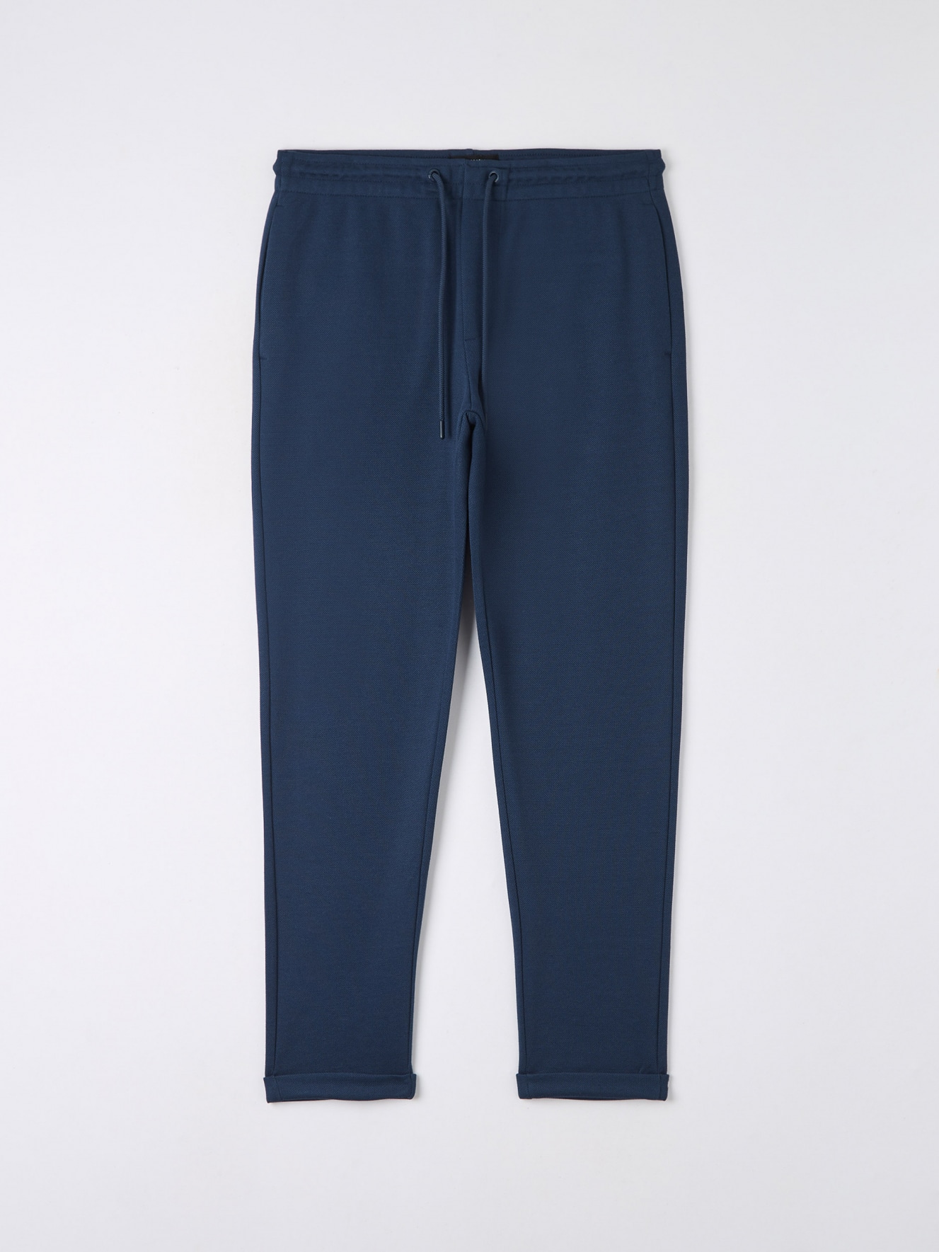 Pantaloni tuta in tessuto piquet tinta unita blu navy Terranova