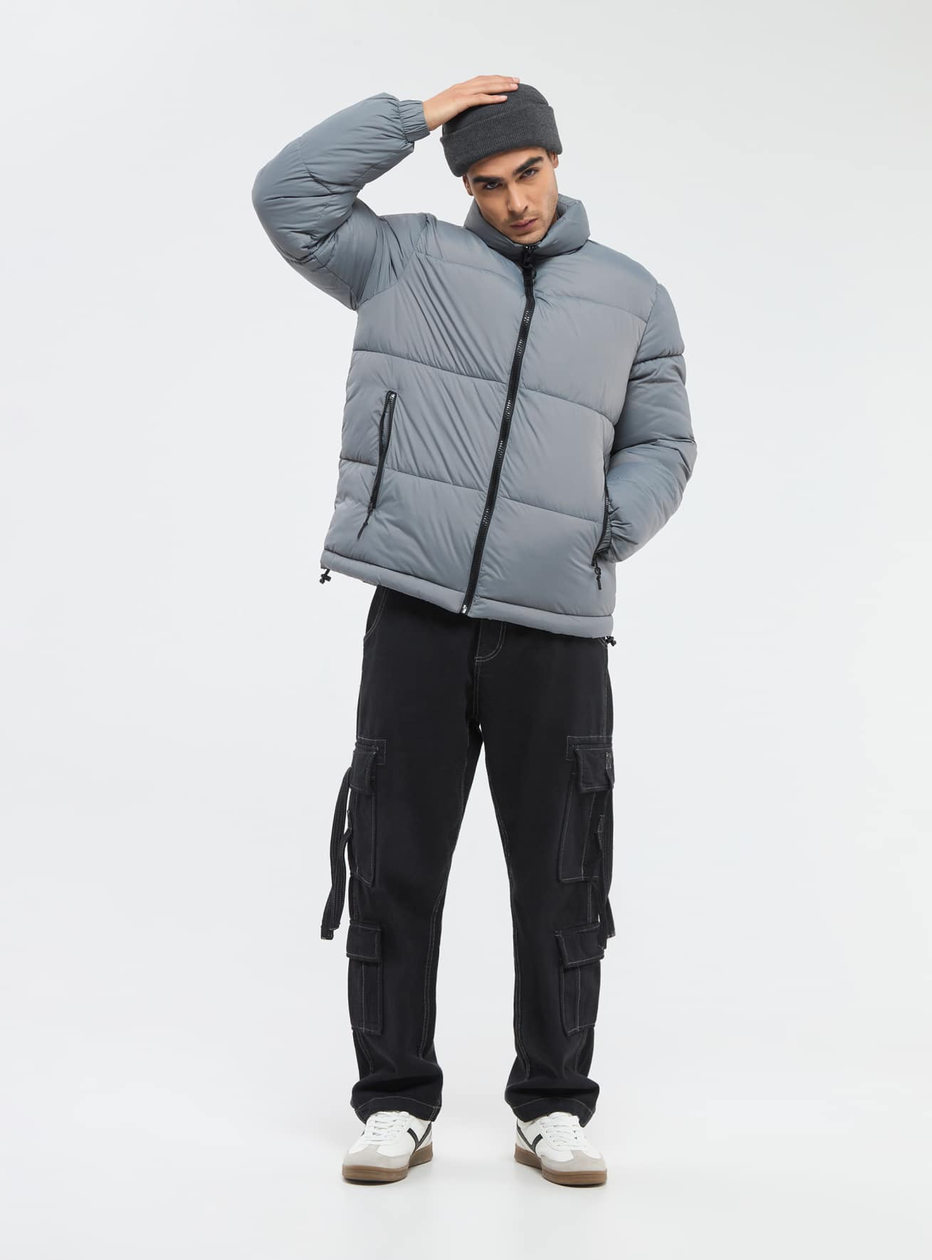 Padded puffy jacket with no hood grey rat Terranova
