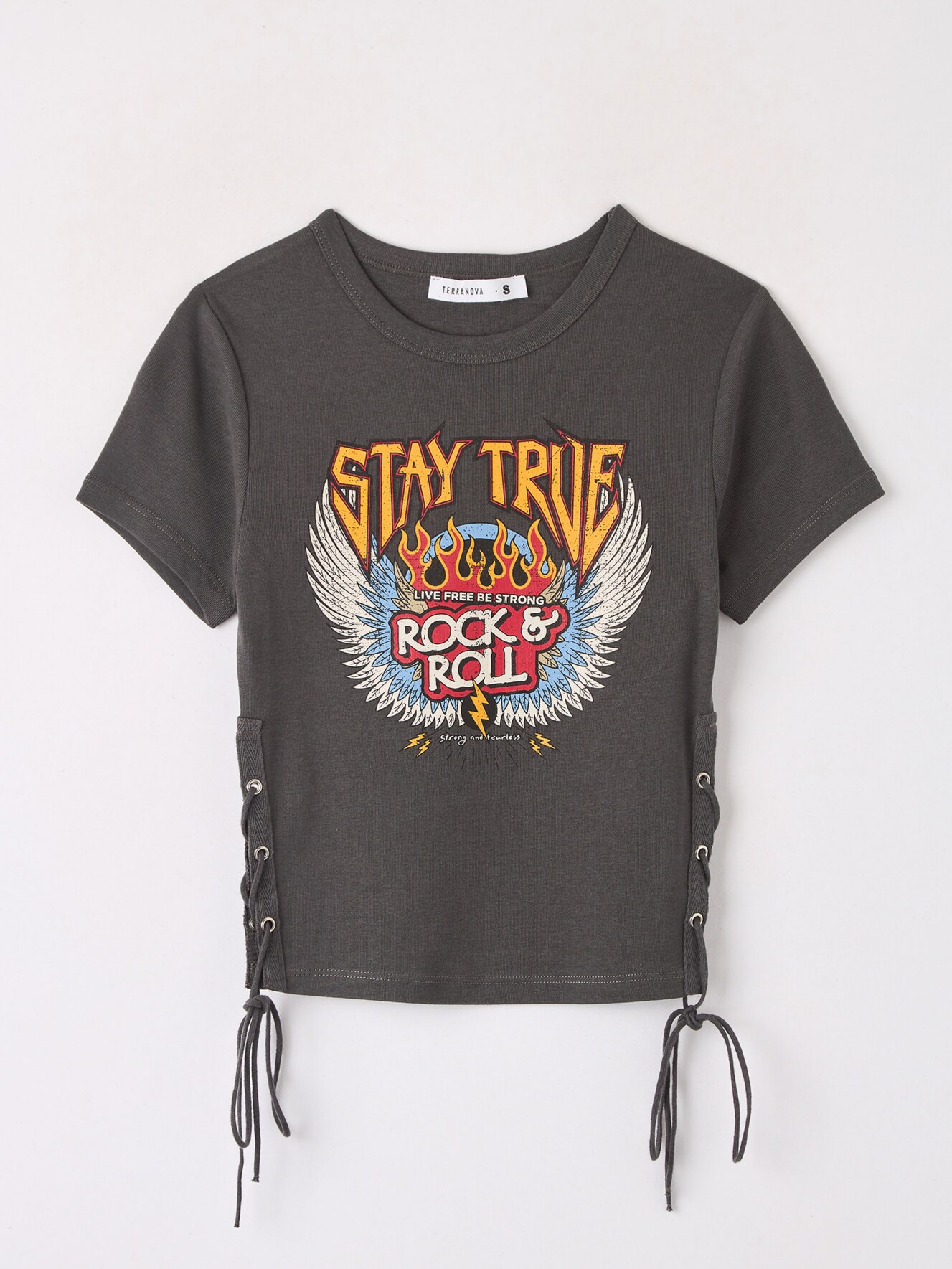 T shirt crop stampa rock grigio scuro Terranova